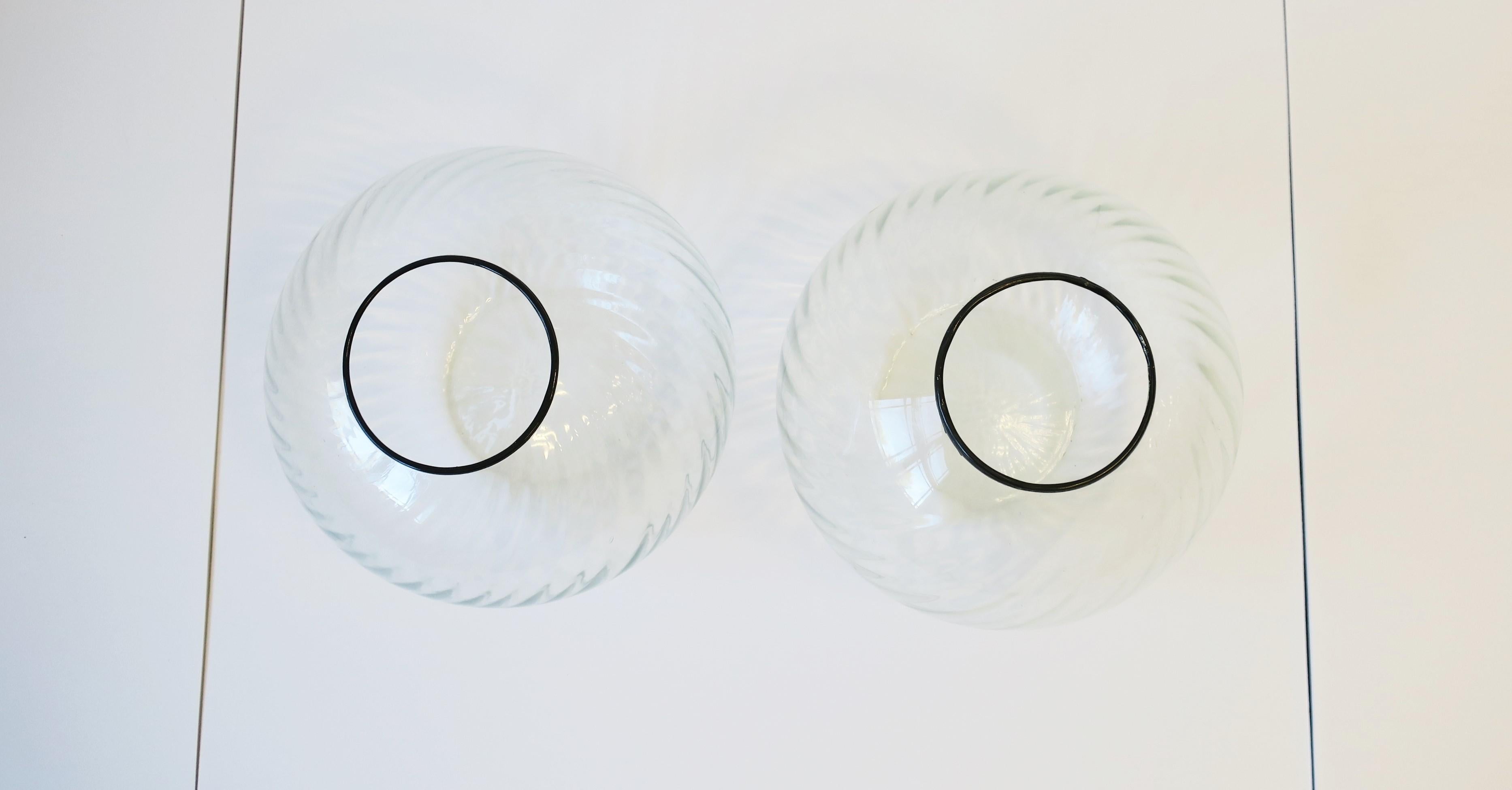 Clear Sphere Globe Fluted Glass Vase, circa 1970s, Pair, Large For Sale 6