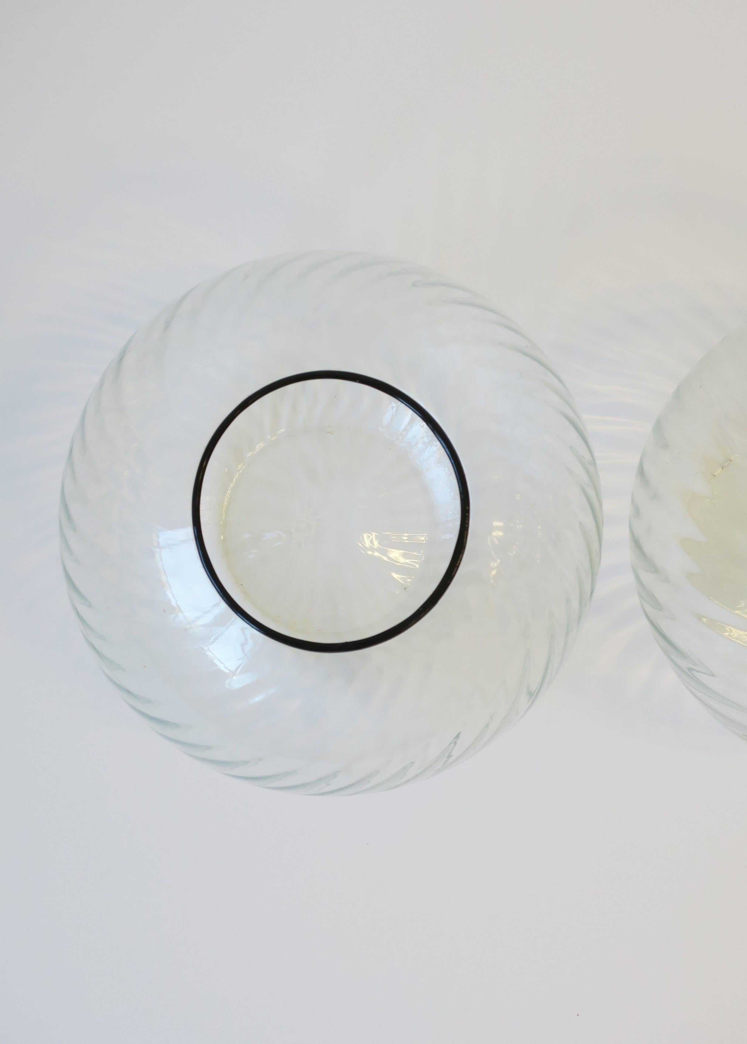 Clear Sphere Globe Fluted Glass Vase, circa 1970s, Pair, Large For Sale 7