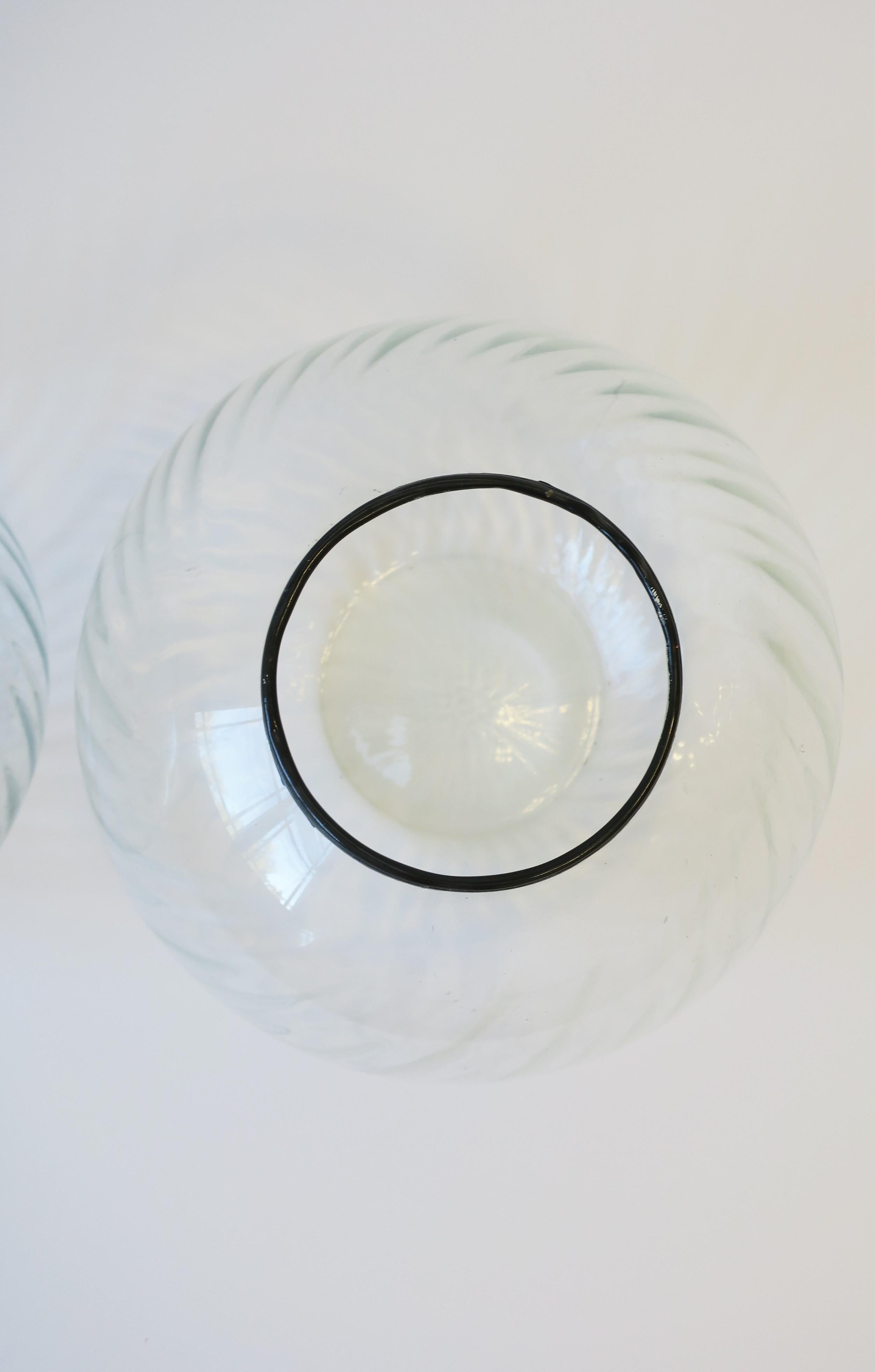 Clear Sphere Globe Fluted Glass Vase, circa 1970s, Pair, Large For Sale 8