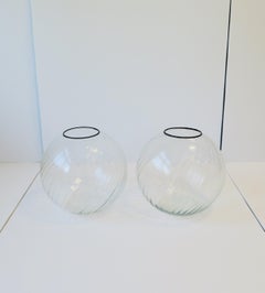 Sphere Globe Fluted Glass Vase, circa 1970s, Pair, Large