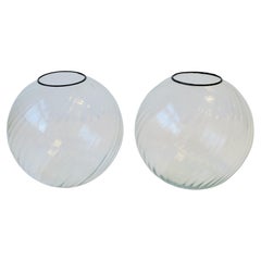 Sphere Globe Fluted Glass Vases, ca. 1970s, Pair Large