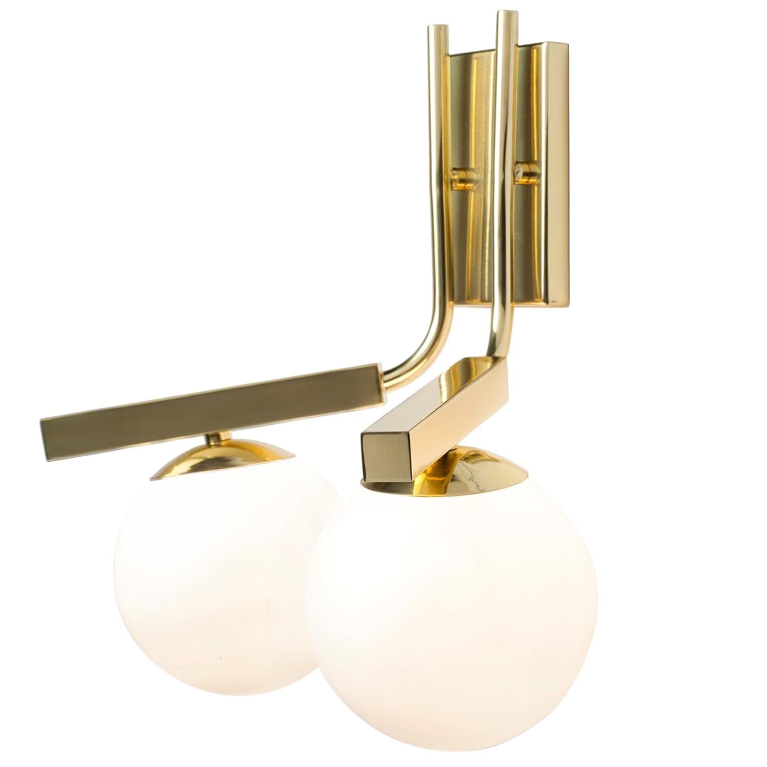Art Deco inspired Globe Wall I Sconce in Brass For Sale