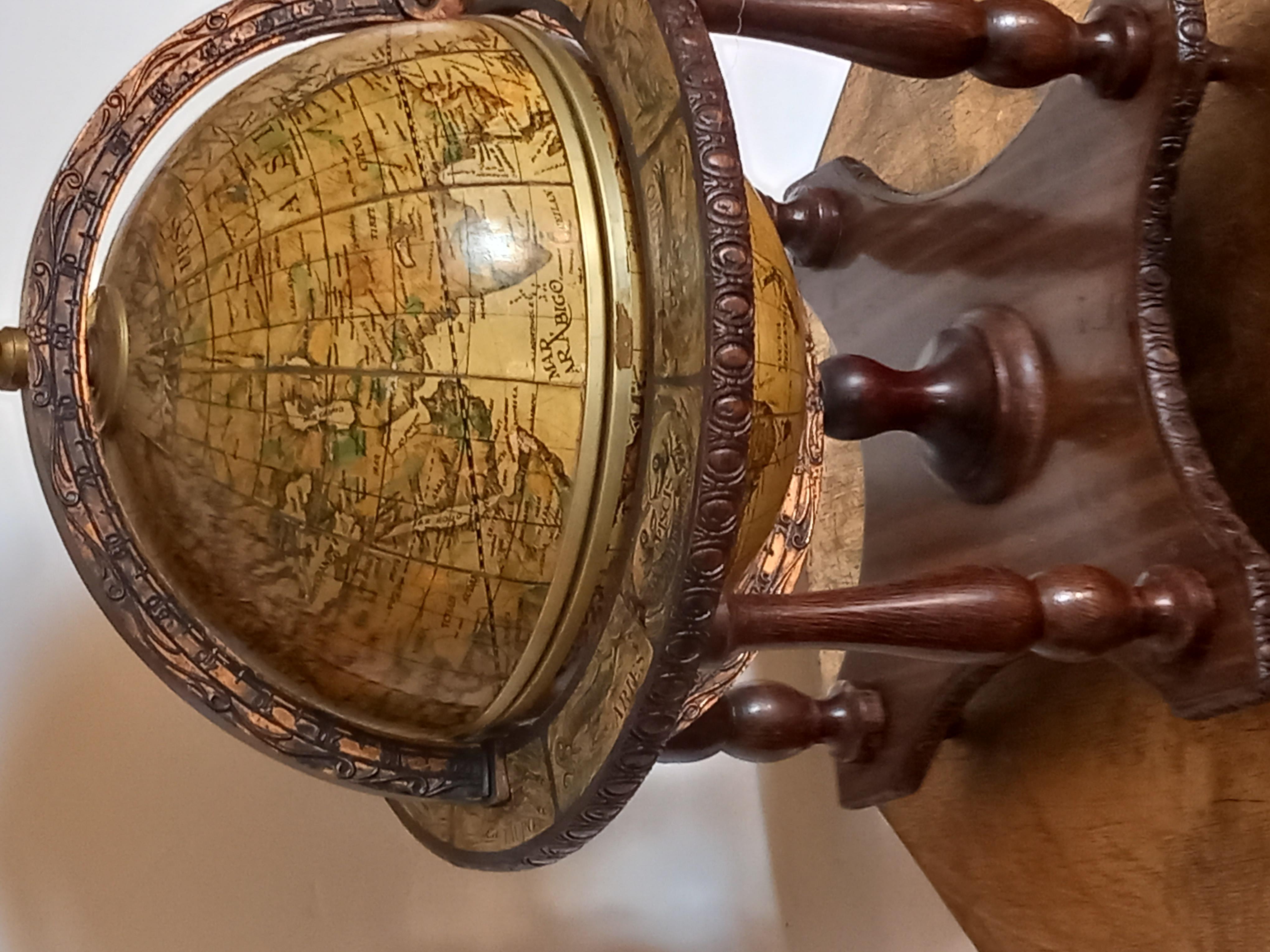 Wood  Ice Bucket  Globe  Earth , Large Size Mid 20th Century, 42cm For Sale