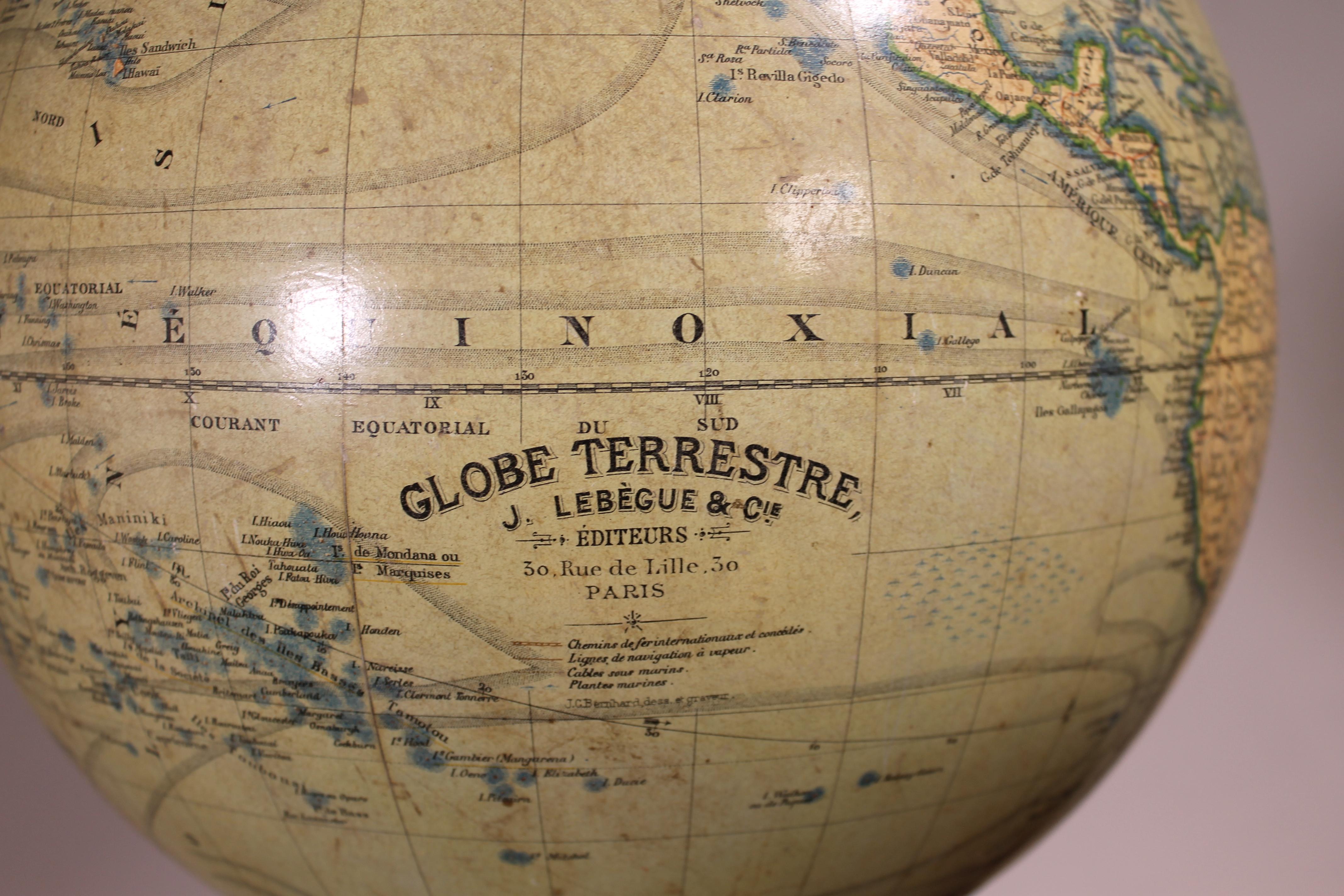 Globe J.Lebègue & Cie, circa 1890 In Good Condition In Brussels, Brussels