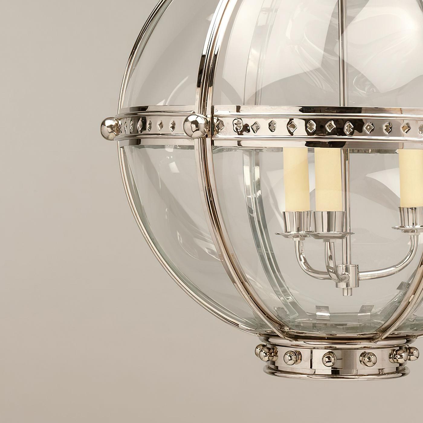 Regency Globe Lantern, Nickel Finish, Large For Sale