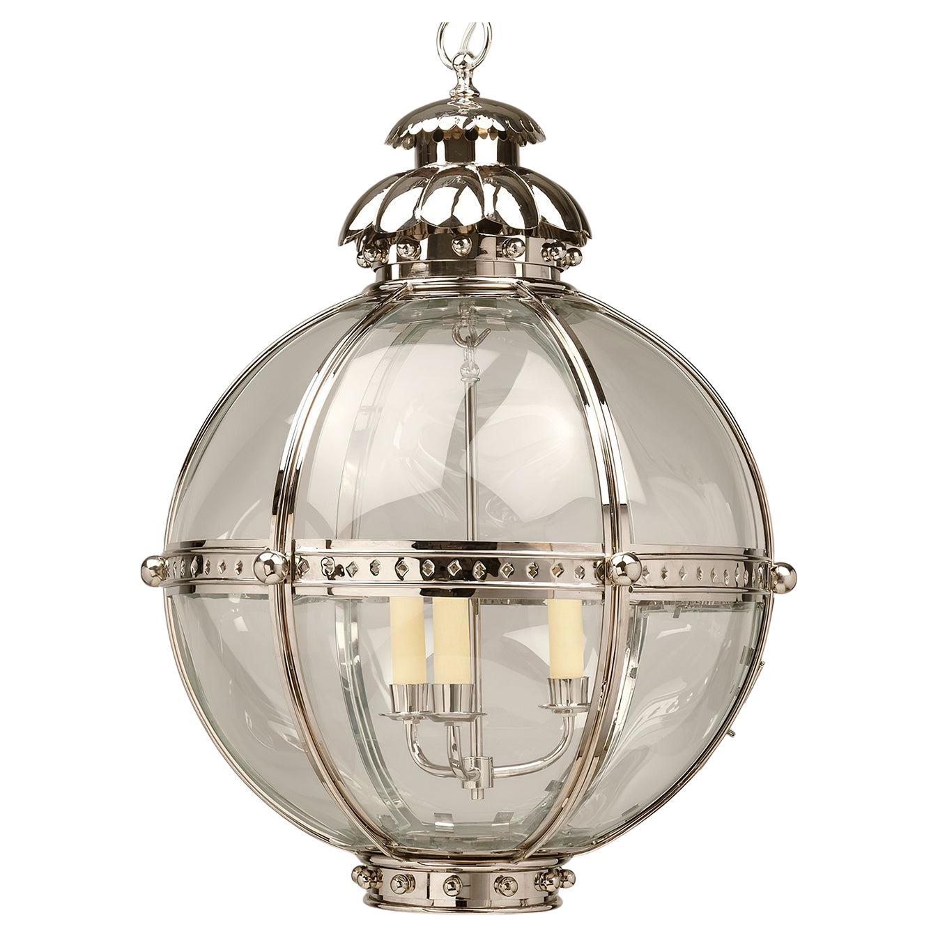 Globe Lantern, Nickel Finish, Large For Sale