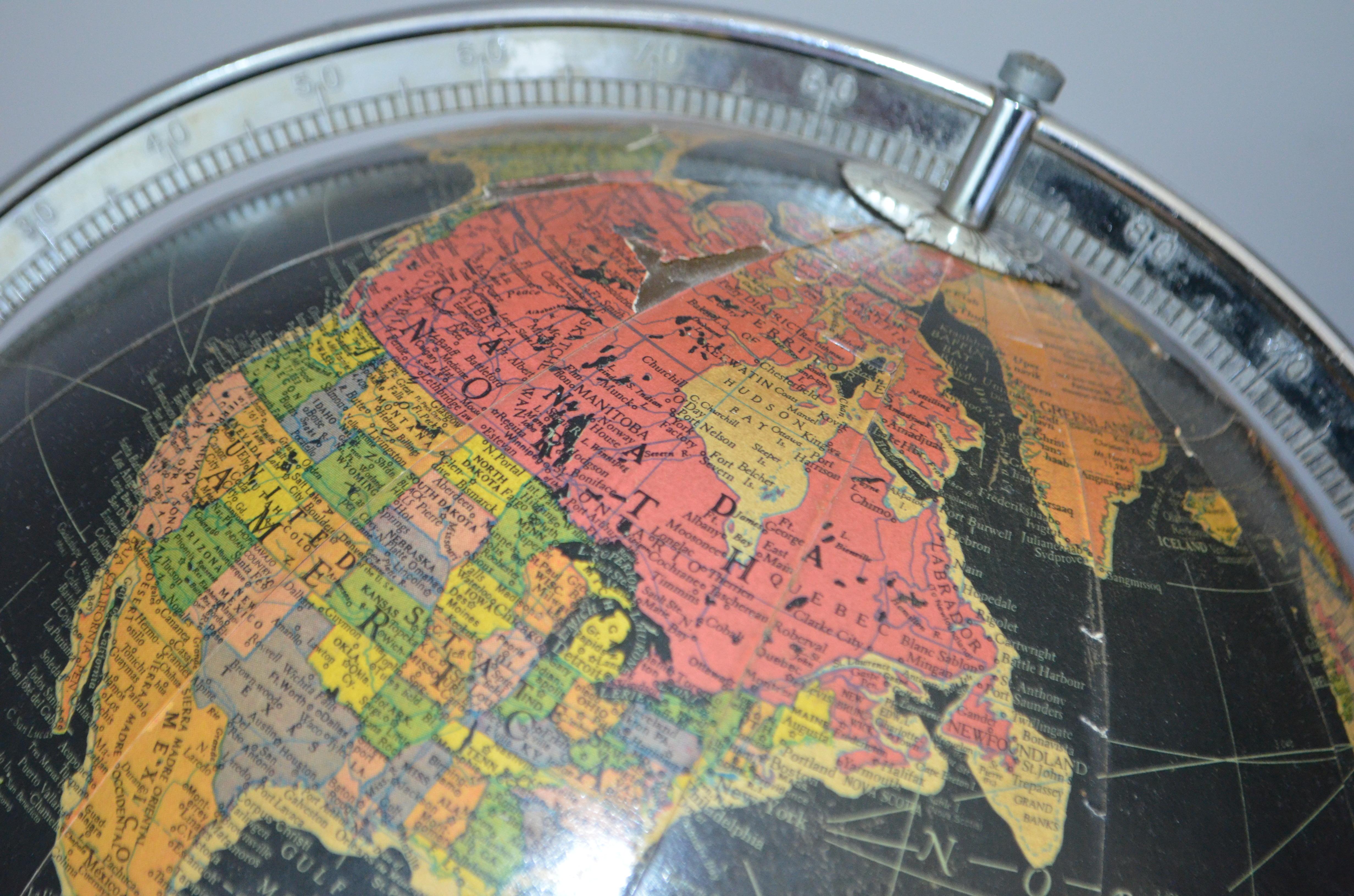 Globe Light-Up Art Deco Era in Rare Black Field of Color with Book Slot Base 5