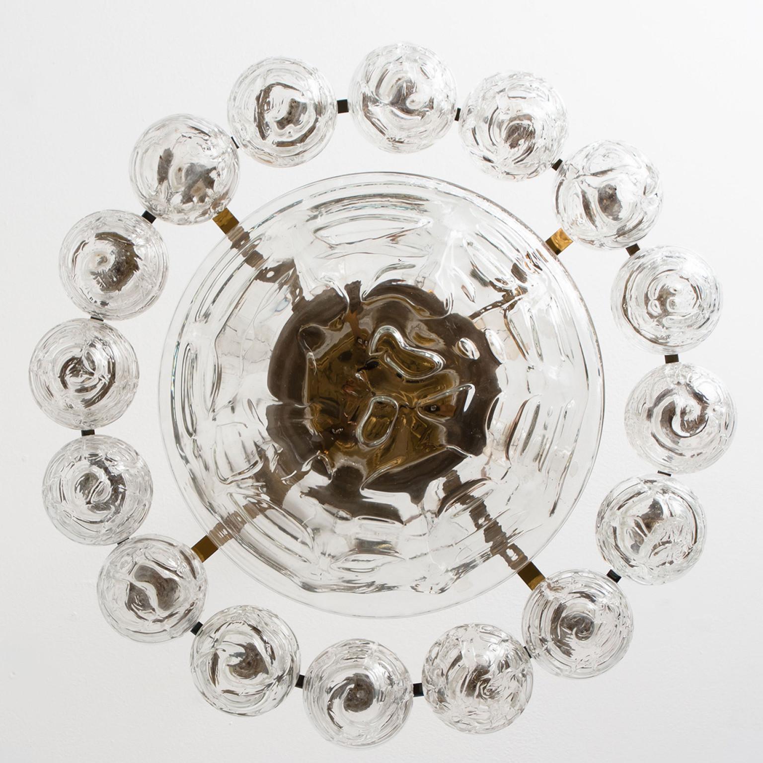 Brass Globe Lights Wave Glass Chandelier by Doria Leuchten, 1965 For Sale