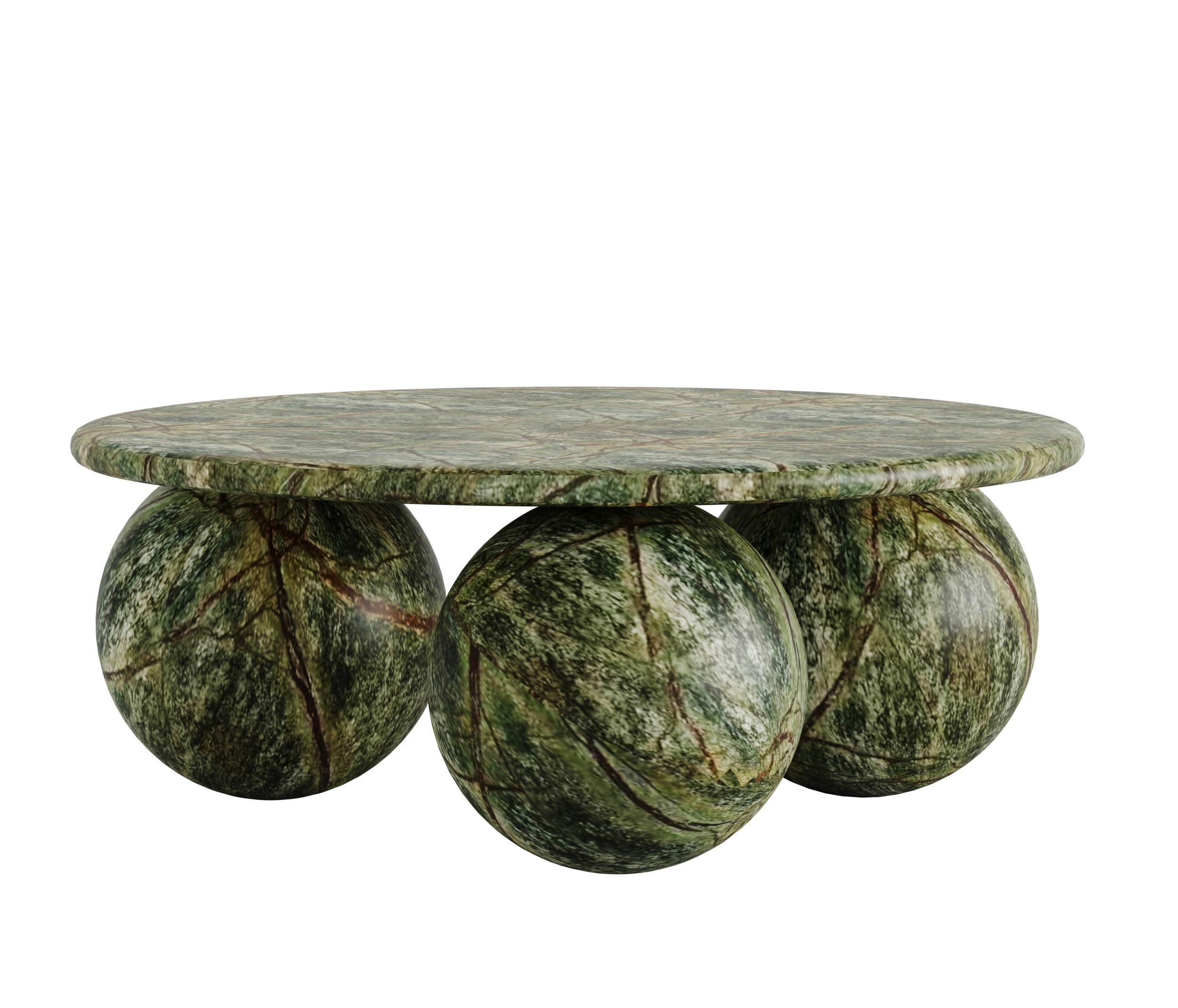 Mid-Century Modern Globe Lux Center Table in Jurrasic Green Marble For Sale