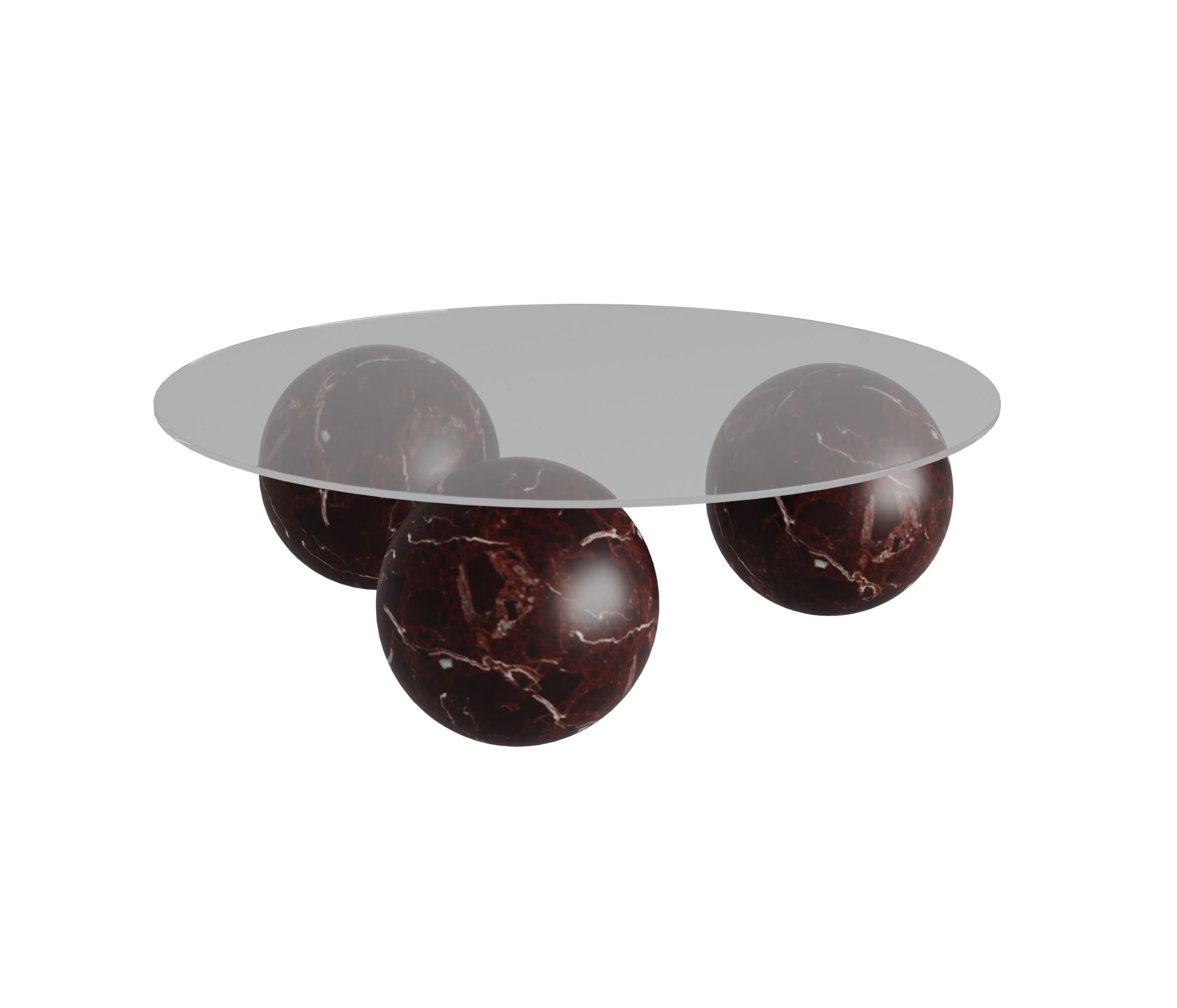 Indian Globe Lux Coffee Table With Glass Top In Dark Emperador For Sale