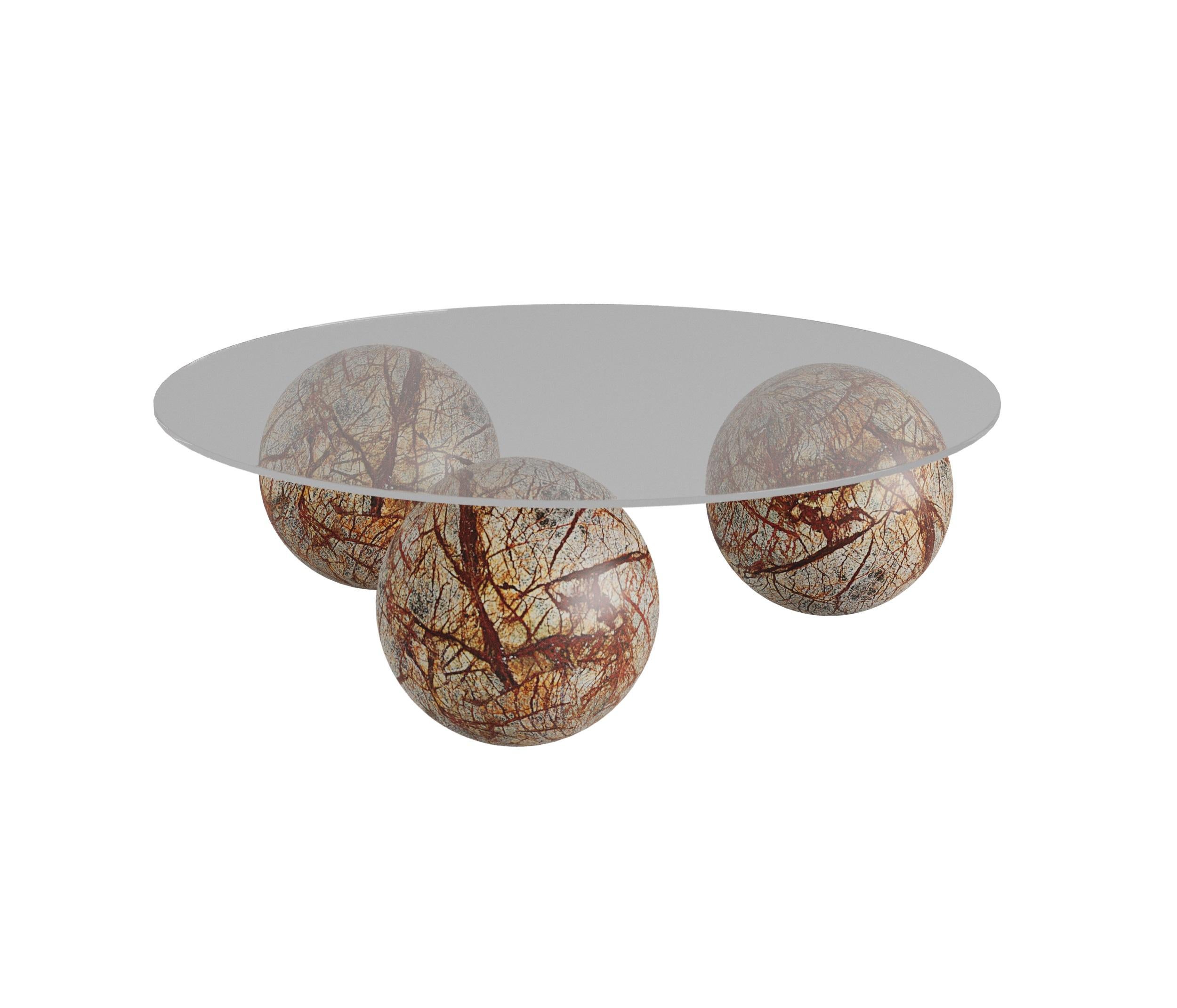 Globe Lux Coffee Table With Glass Top In Dark Emperador In New Condition For Sale In Coulsdon, GB