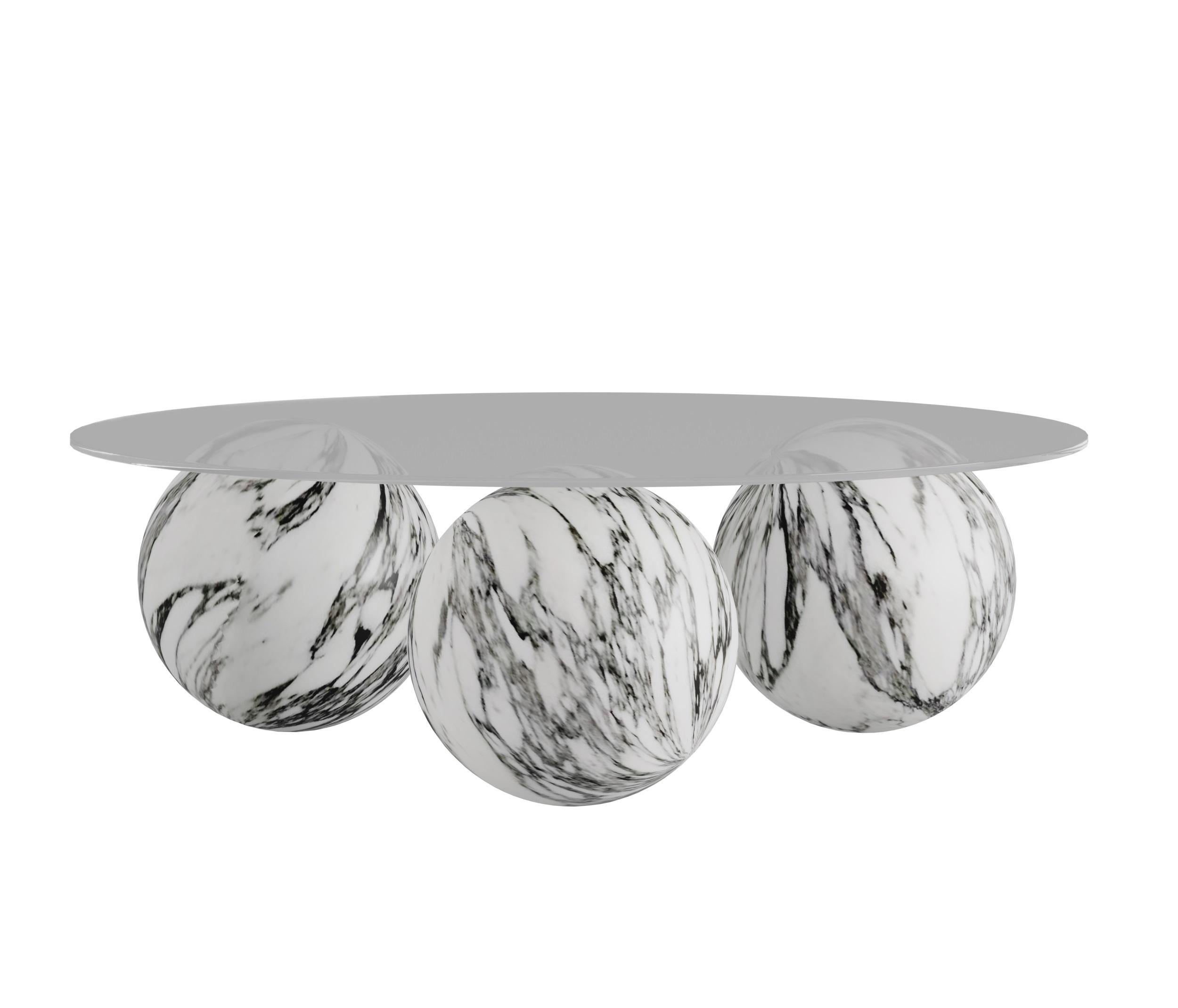 Marble Globe Lux Coffee Table With Glass Top In Dark Emperador For Sale