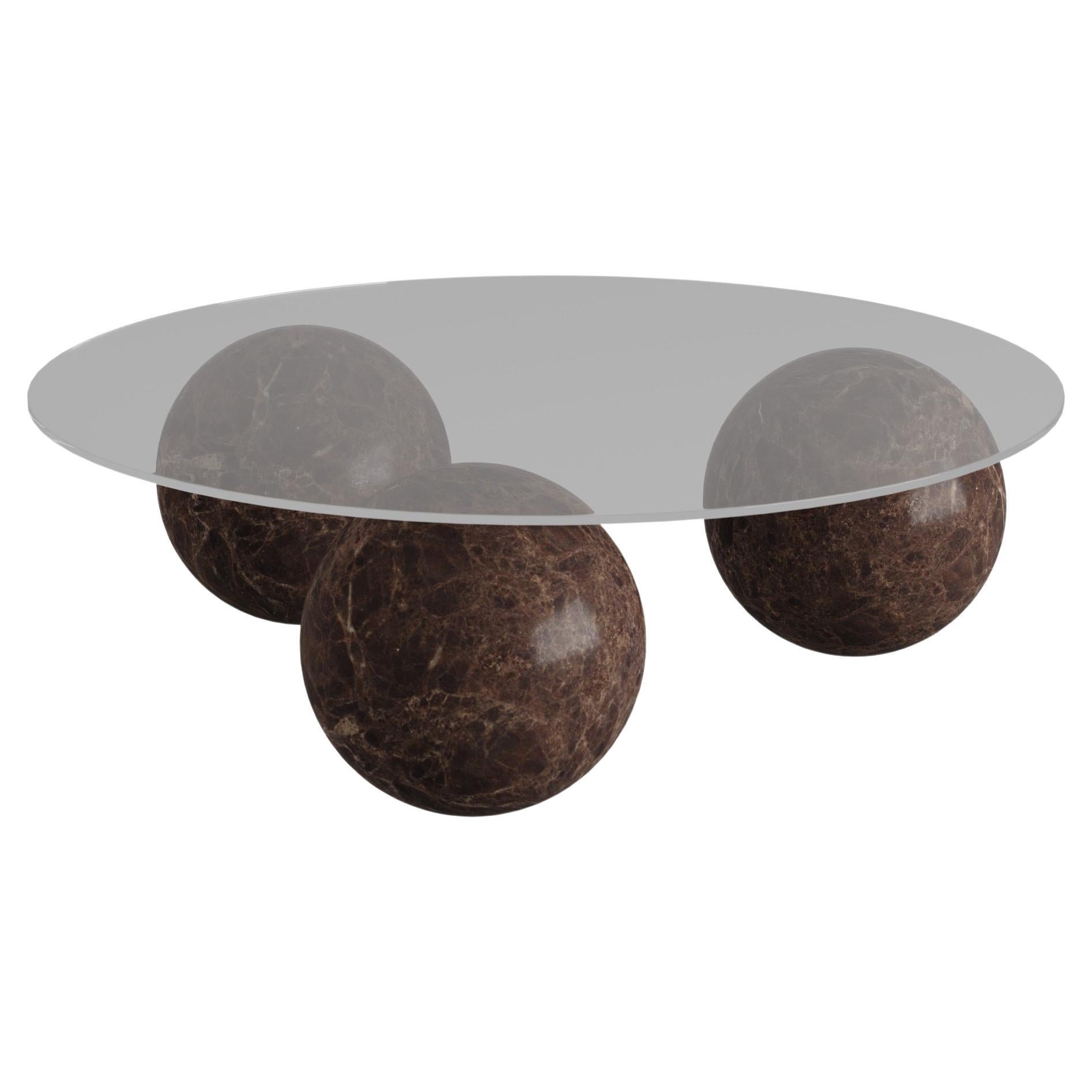 Globe Lux Coffee Table With Glass Top In Dark Emperador For Sale