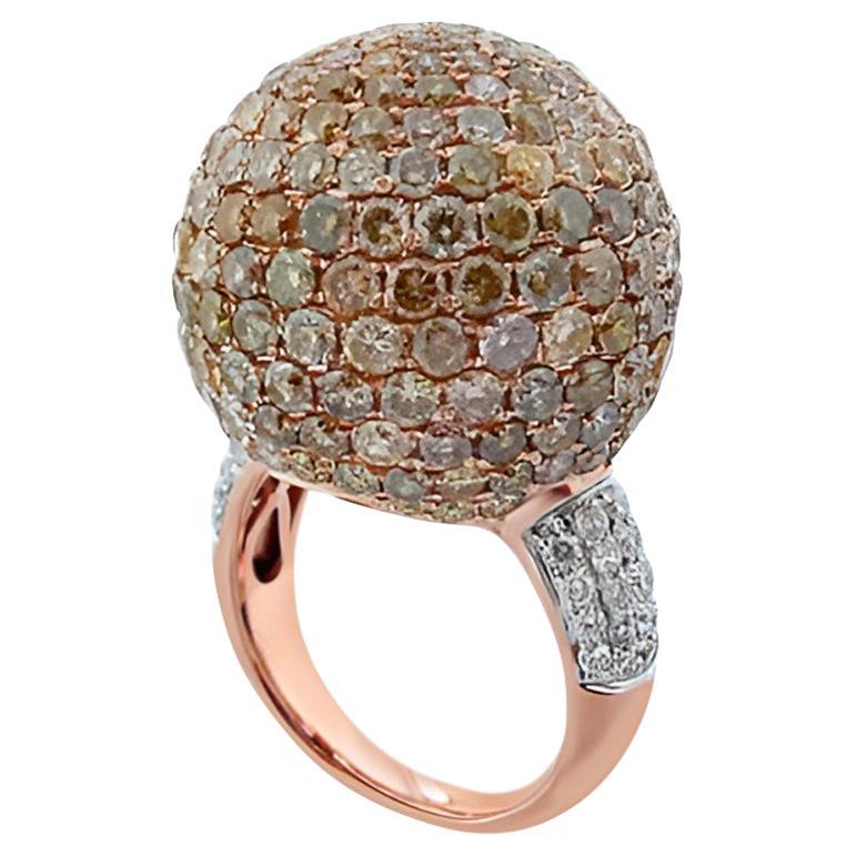 Globe Pave Fancy Diamond & White Diamond 18K Rose Gold Ball Ring