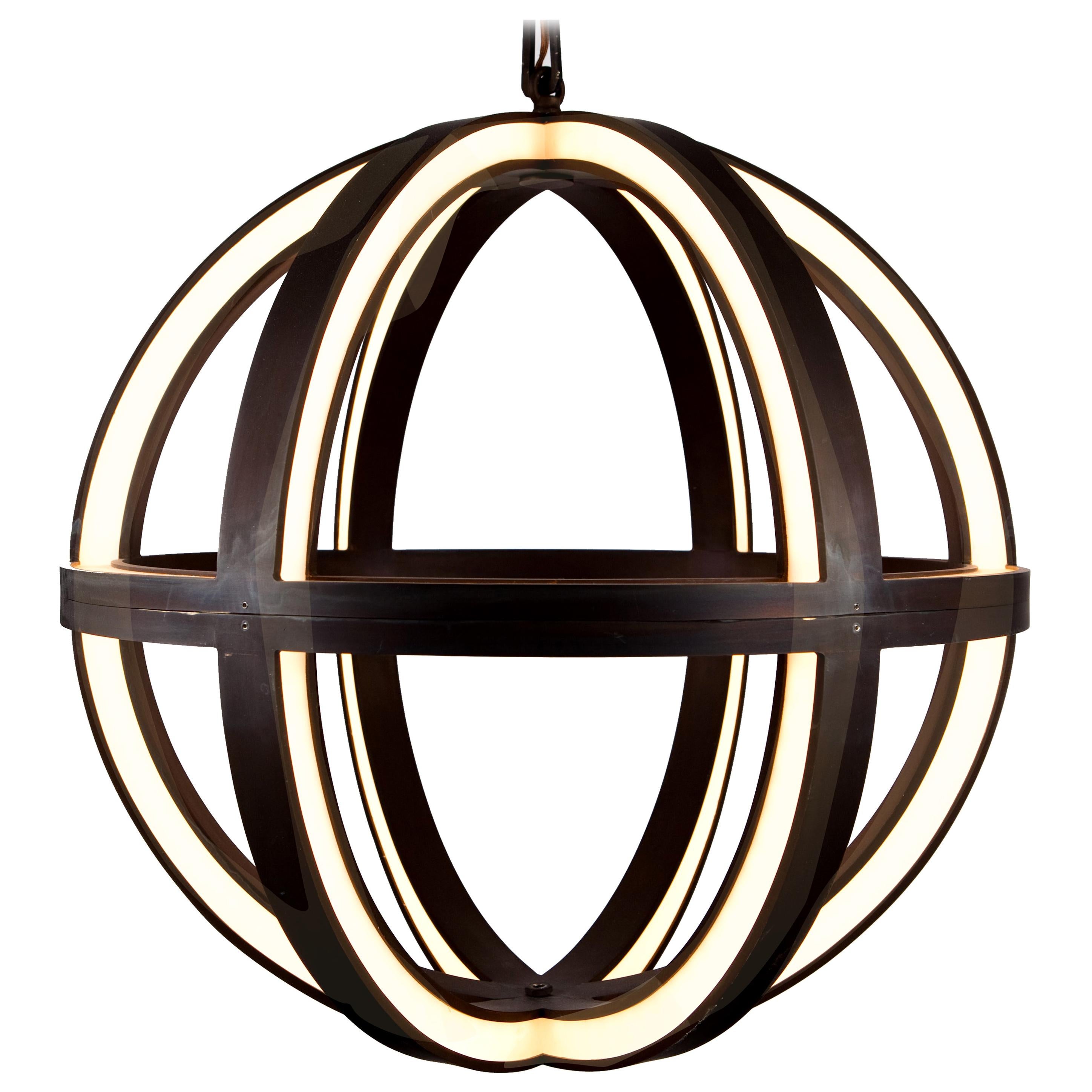 Globe Pendant Led Blackened Brass  For Sale