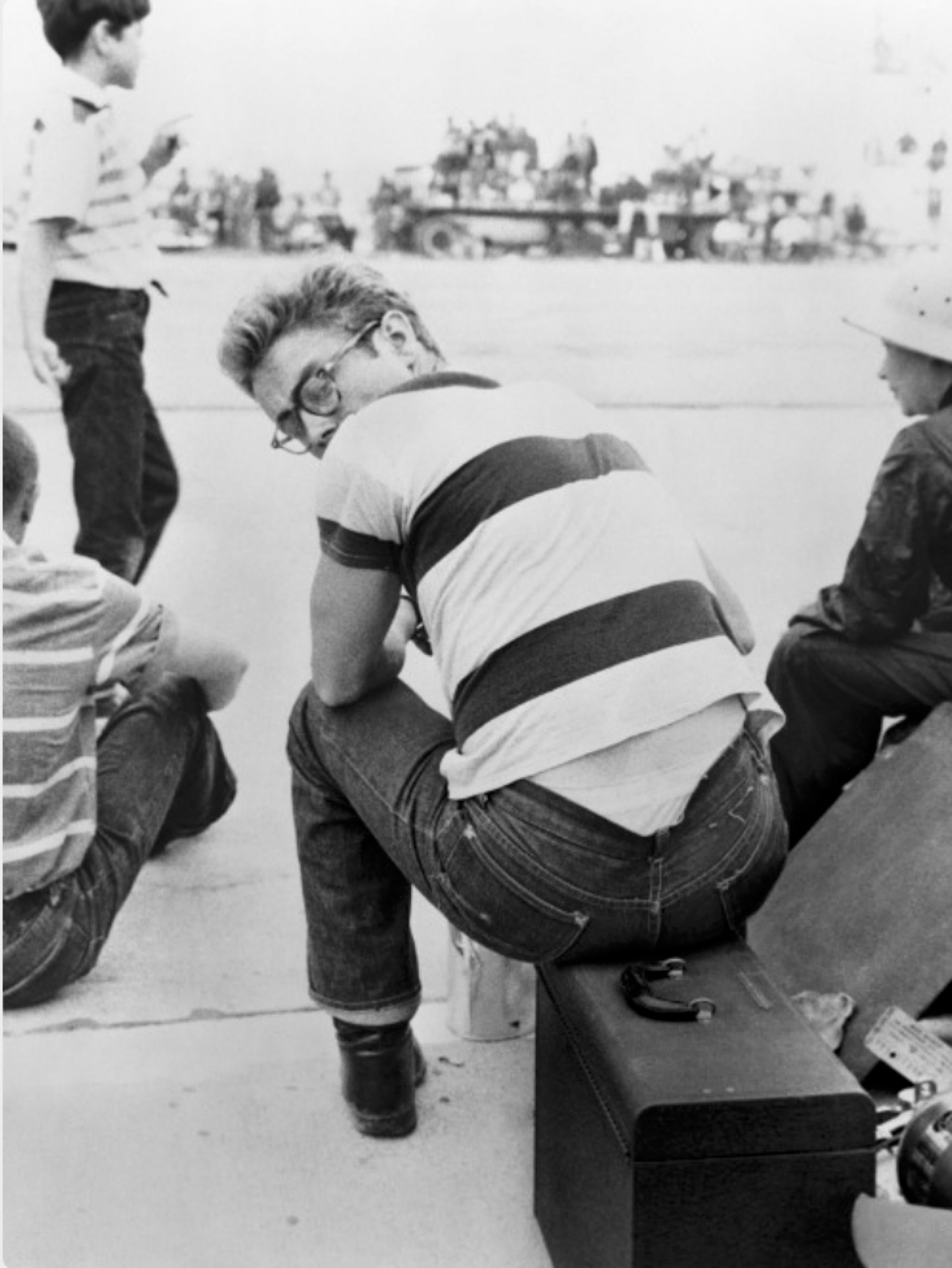 Globe Photo Archives Black and White Photograph - James Dean Sitting at Car Rally -  Oversize Limited Print 