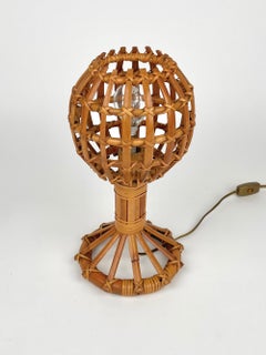 Globe Rattan Table Lamp Louis Sognot Style, France, 1960s