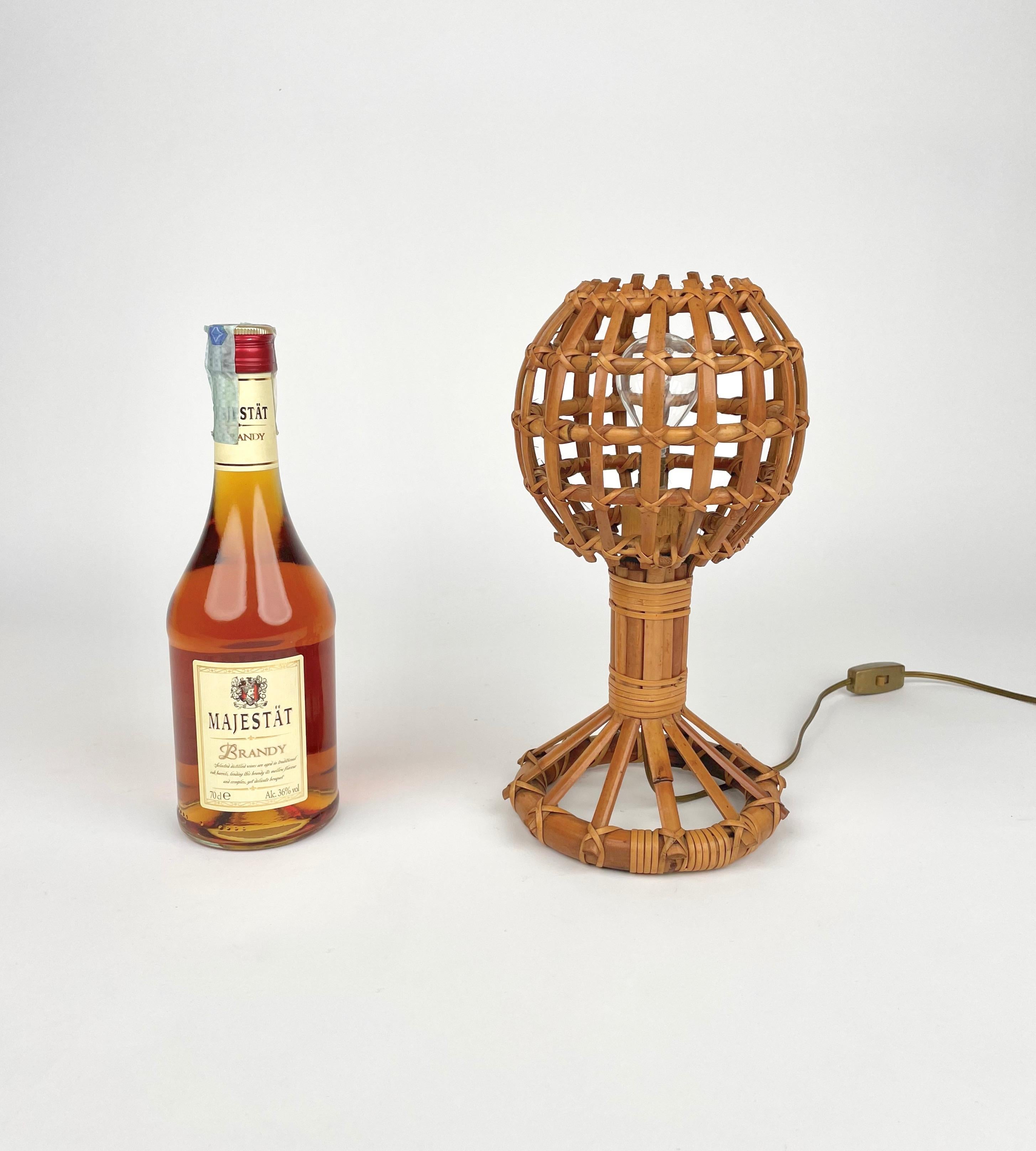 Mid-20th Century Globe Rattan Table Lamp Louis Sognot Style, France, 1960s For Sale