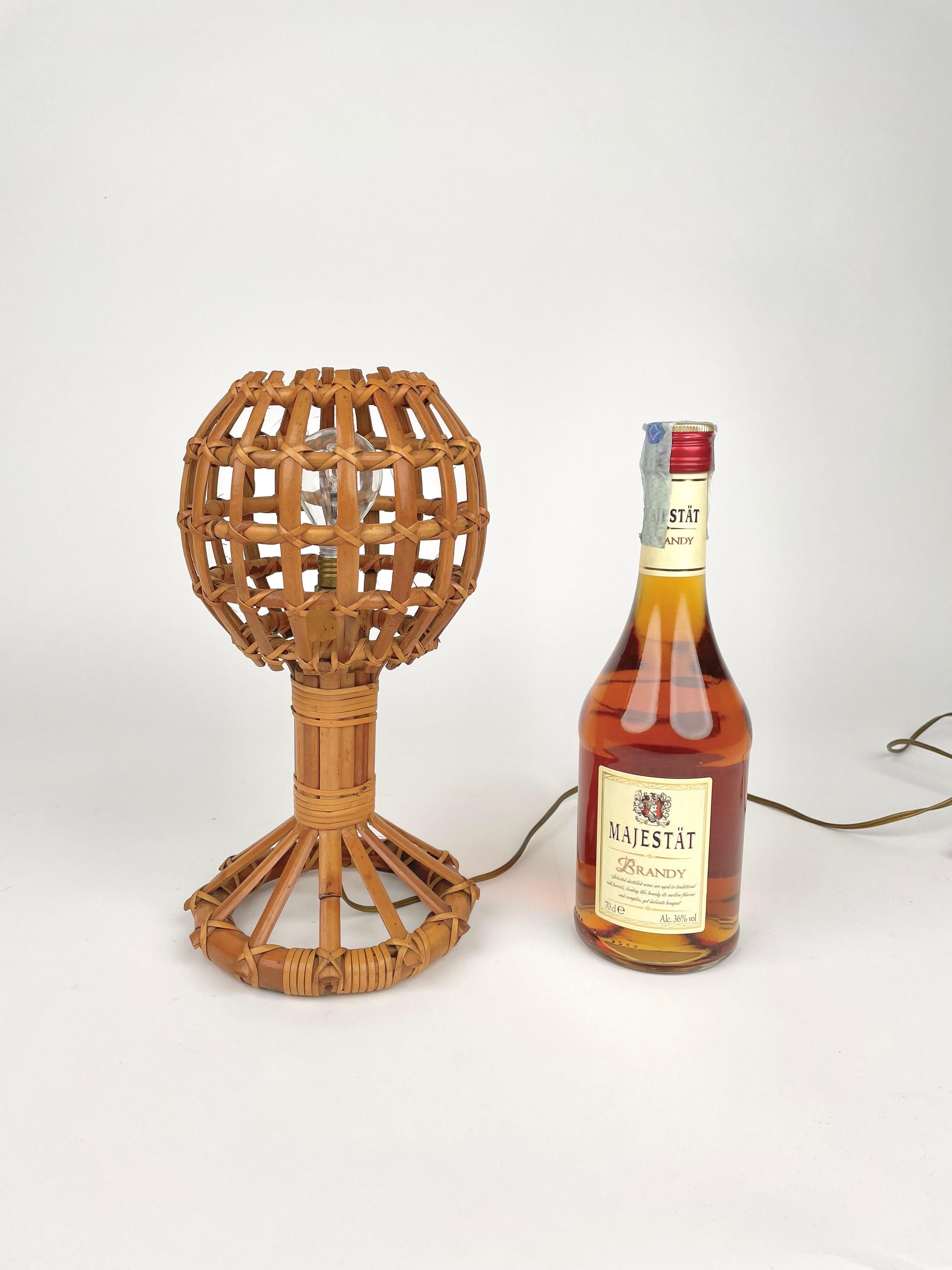 Bamboo Globe Rattan Table Lamp Louis Sognot Style, France, 1960s For Sale