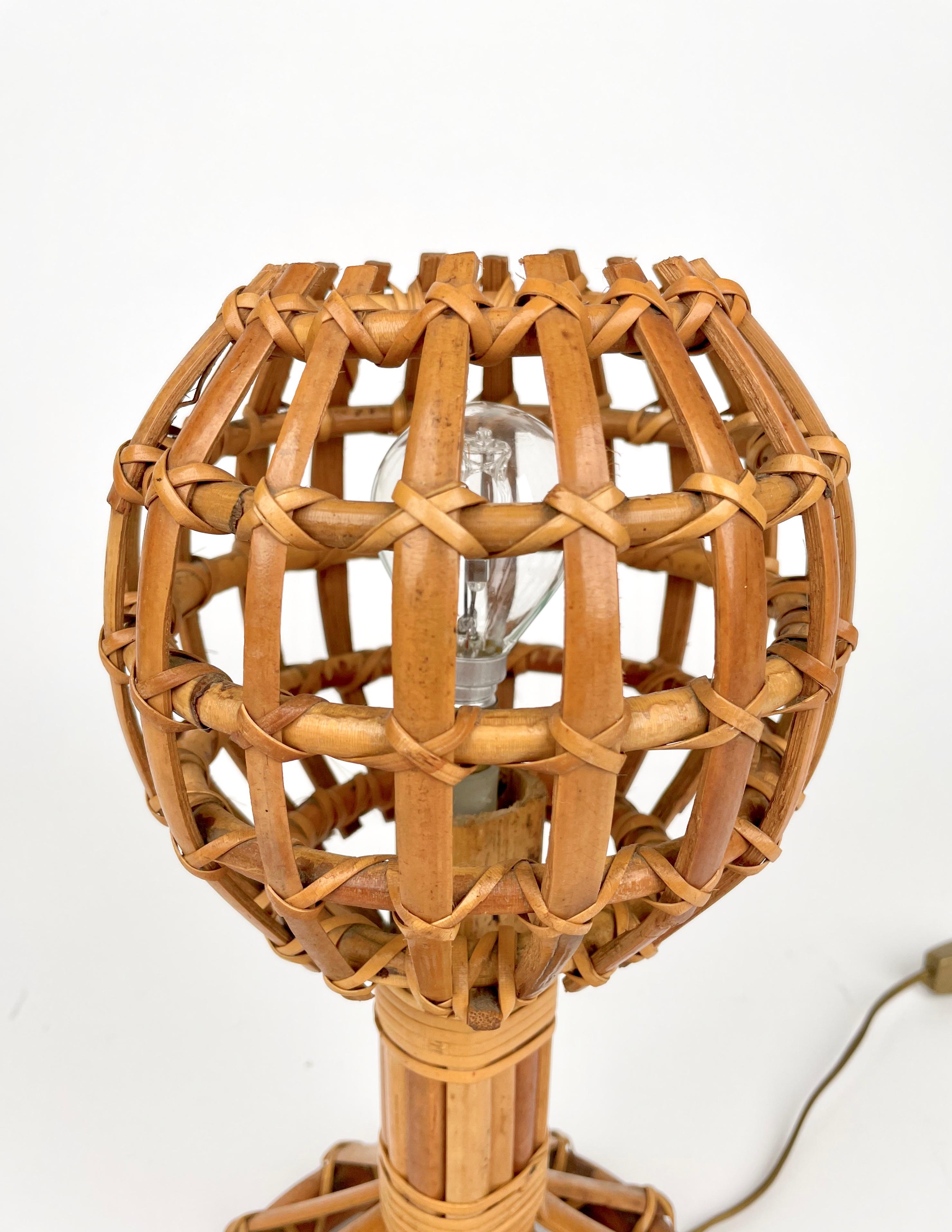 Globe Rattan Table Lamp Louis Sognot Style, France, 1960s For Sale 1