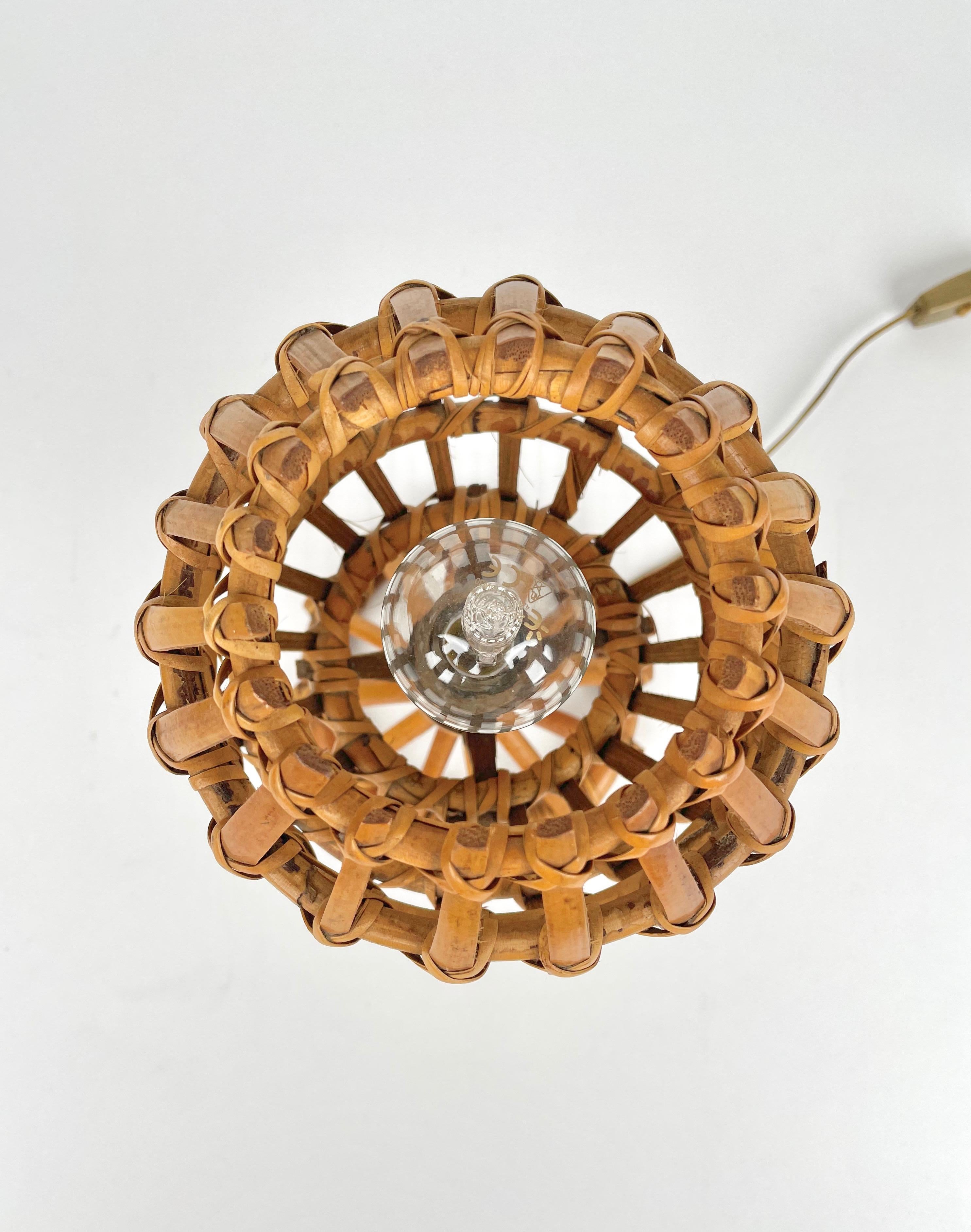 Globe Rattan Table Lamp Louis Sognot Style, France, 1960s For Sale 2