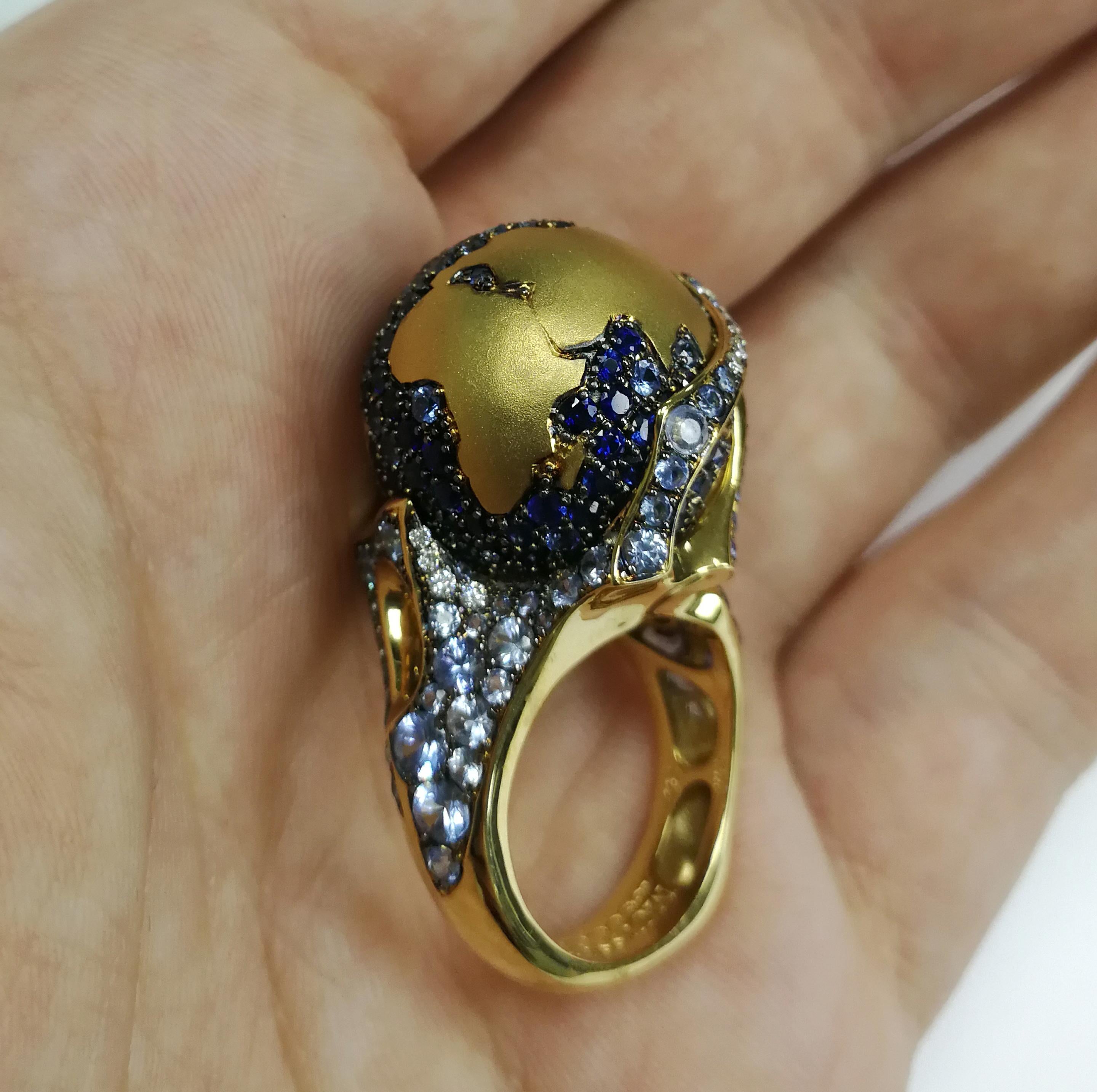 Anillo Globo Diamantes Zafiro Oro Amarillo 18 Kilates 2