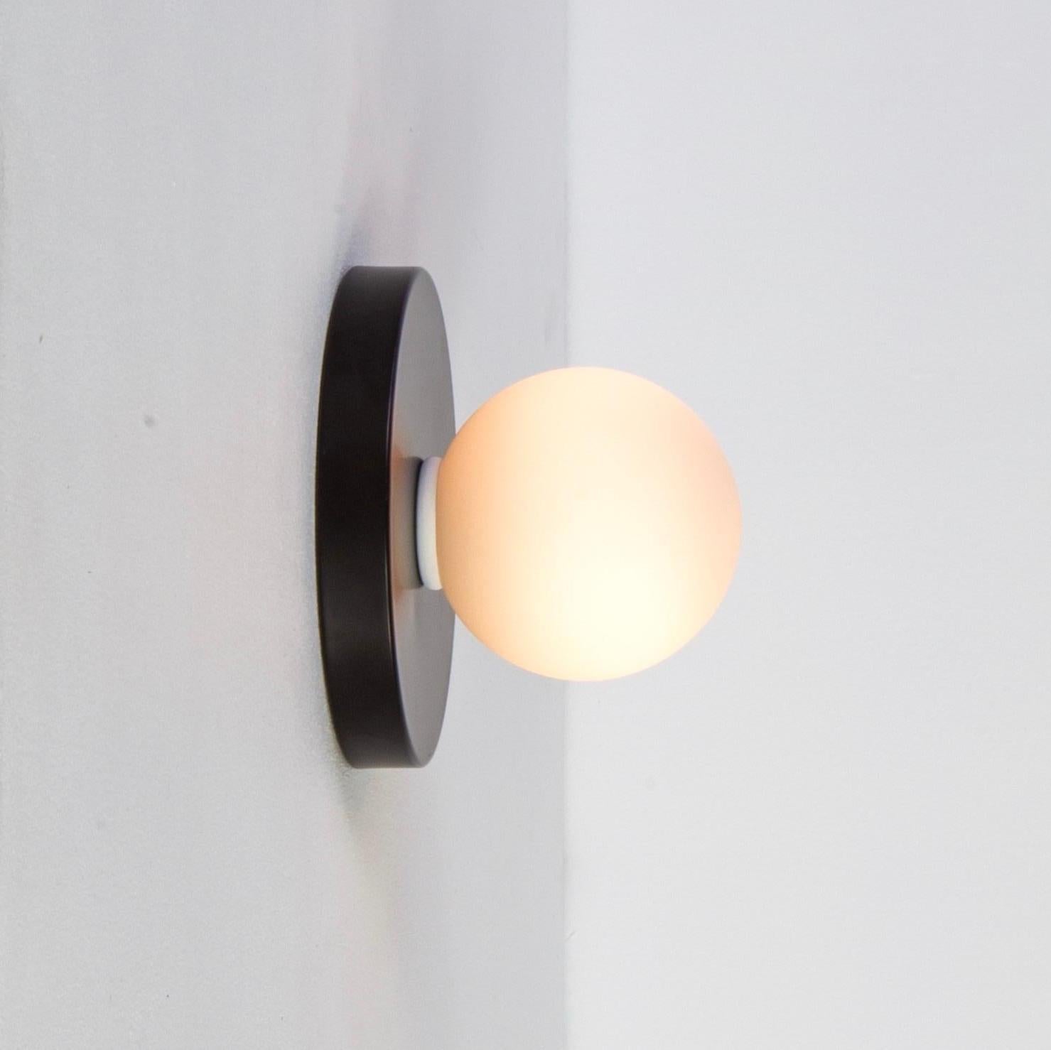 Modern Globe Sconce by Research.Lighting, Black, 3in Glass Globe, In Stock For Sale
