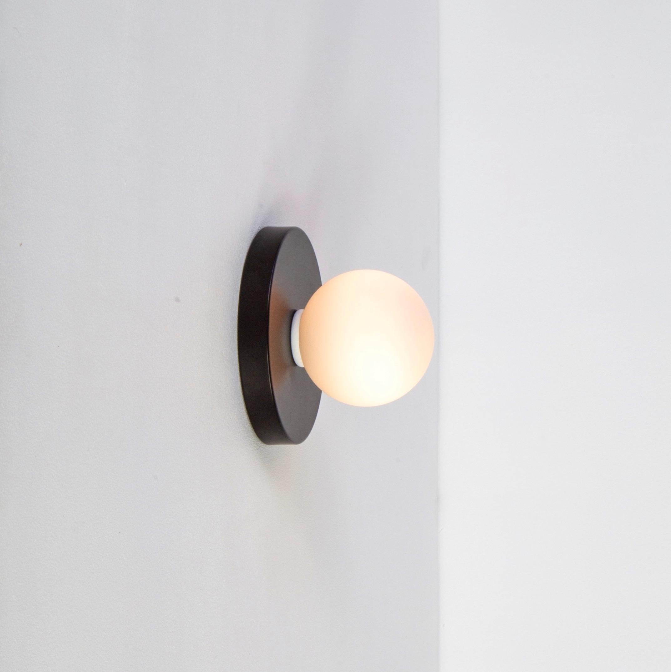 American Globe Sconce by Research.Lighting, Black, 3in Glass Globe, In Stock For Sale