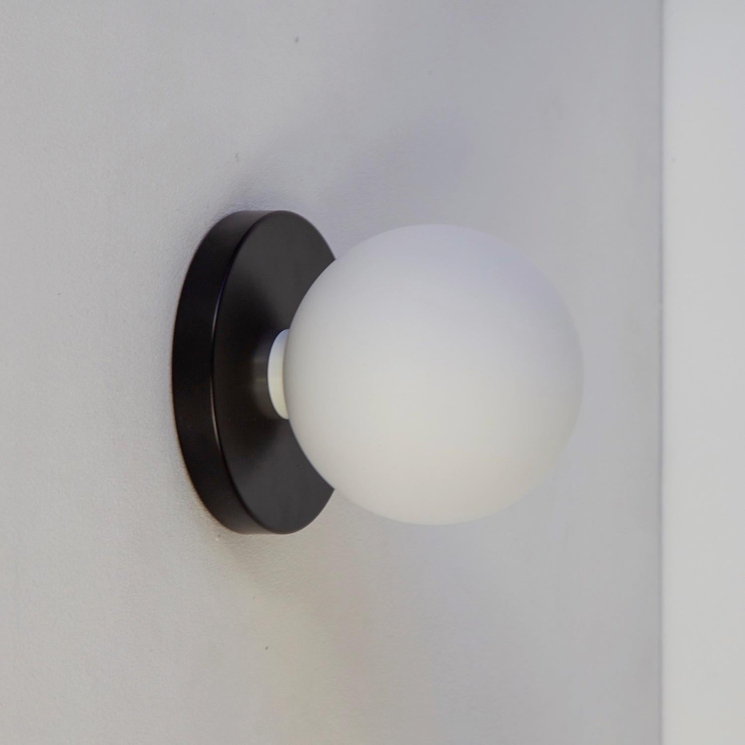 Modern Globe Sconce by Research.Lighting, Black, 5in Glass Globe, Made to Order For Sale