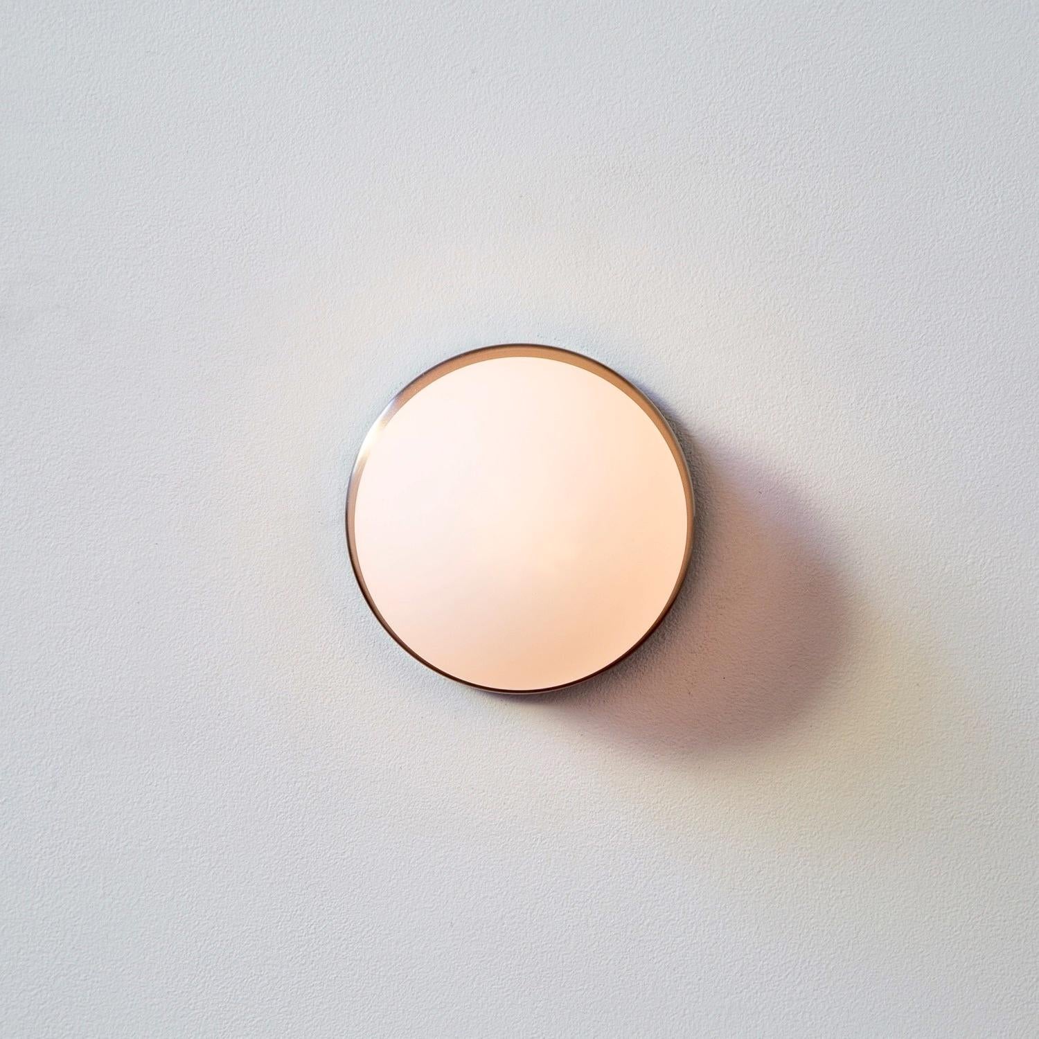 Brass Globe Sconce by Research.Lighting, Brushed Nickel, 5in Glass, In Stock For Sale