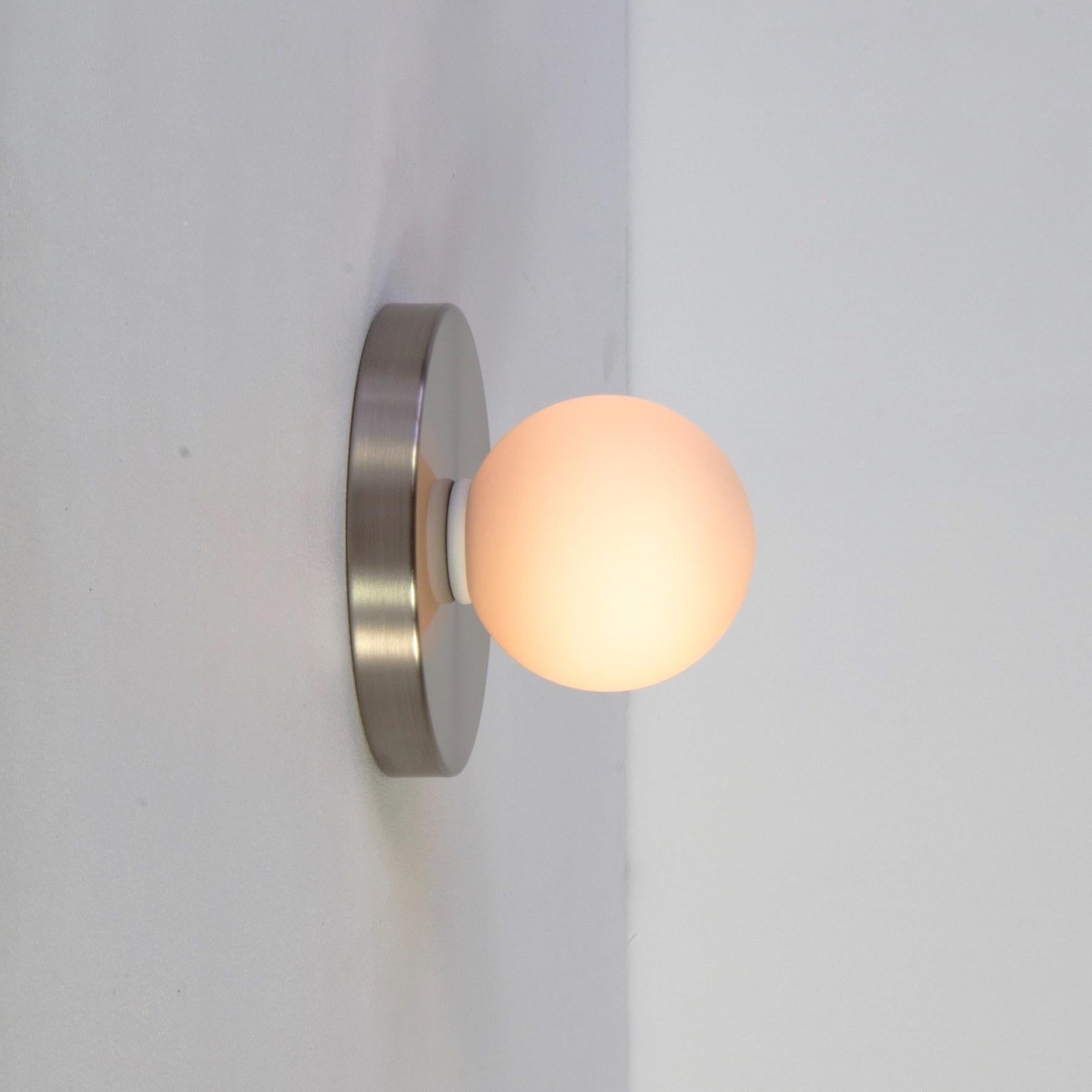 Modern Globe Sconce by Research.Lighting, Brushed Nickel, In Stock For Sale