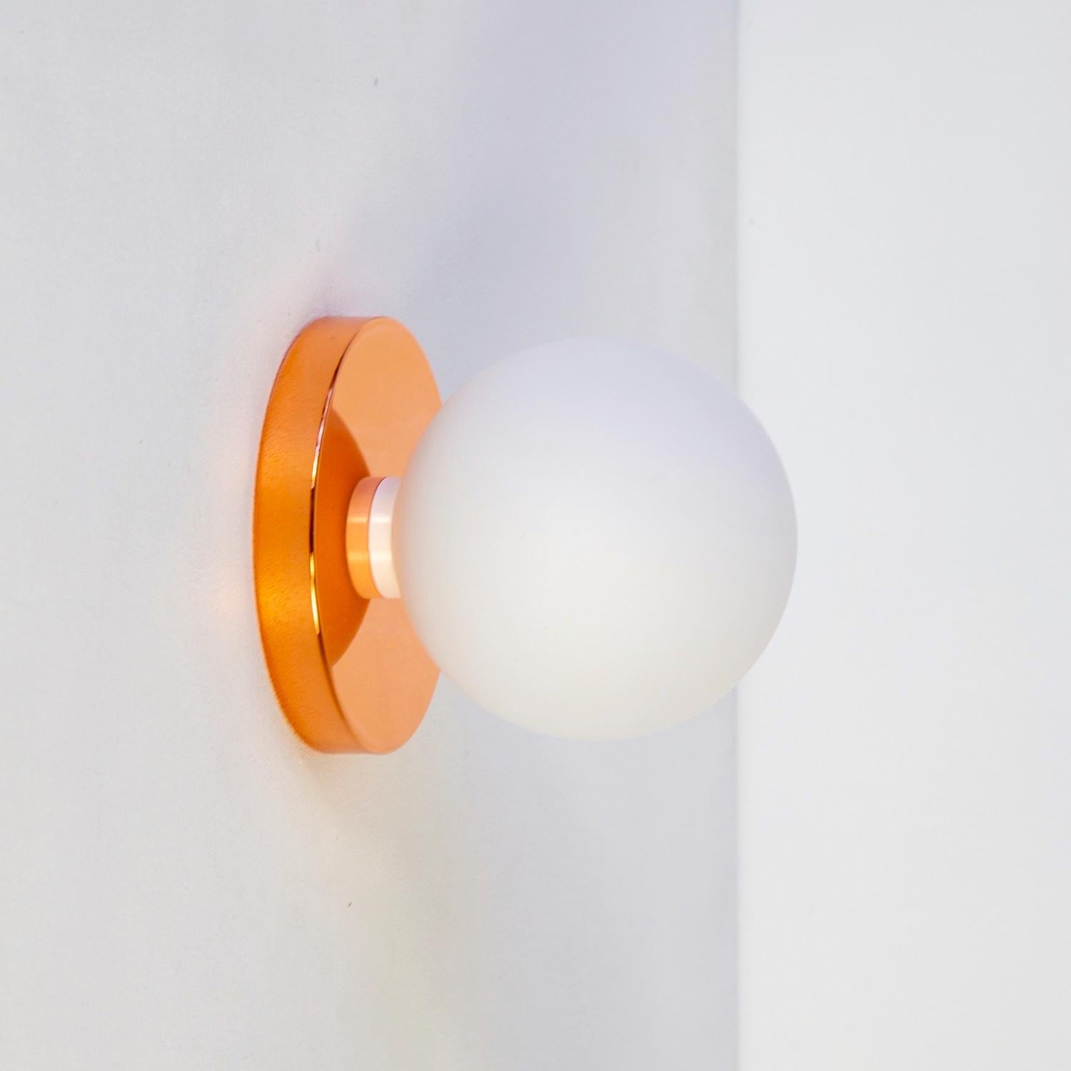 American Globe Sconce by Research.Lighting, Polished Copper, 5in Glass, In Stock For Sale