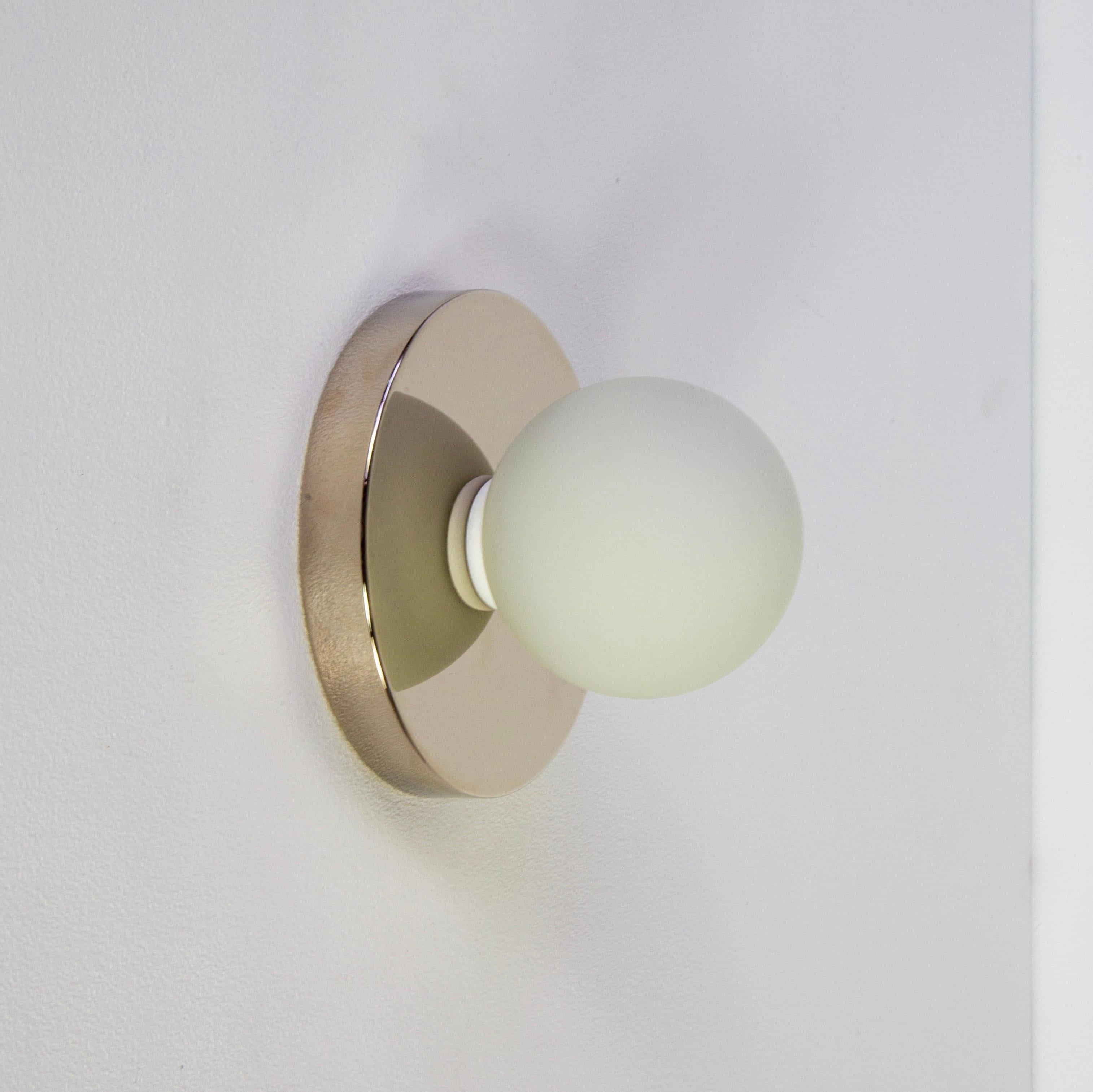 Modern Globe Sconce by Research.Lighting, Polished Nickel, 3in Glass, In Stock For Sale