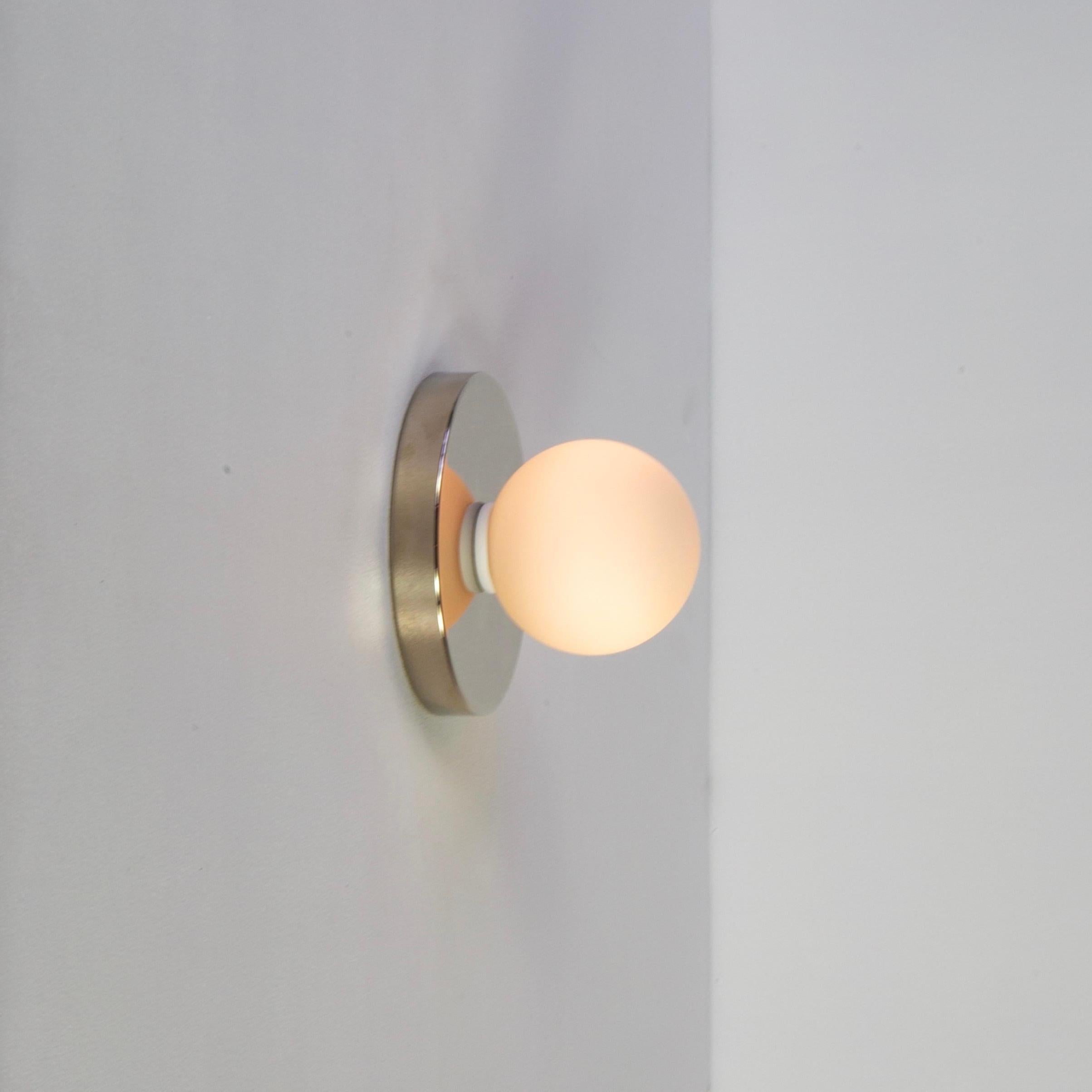 Plated Globe Sconce by Research.Lighting, Polished Nickel, 3in Glass, In Stock For Sale
