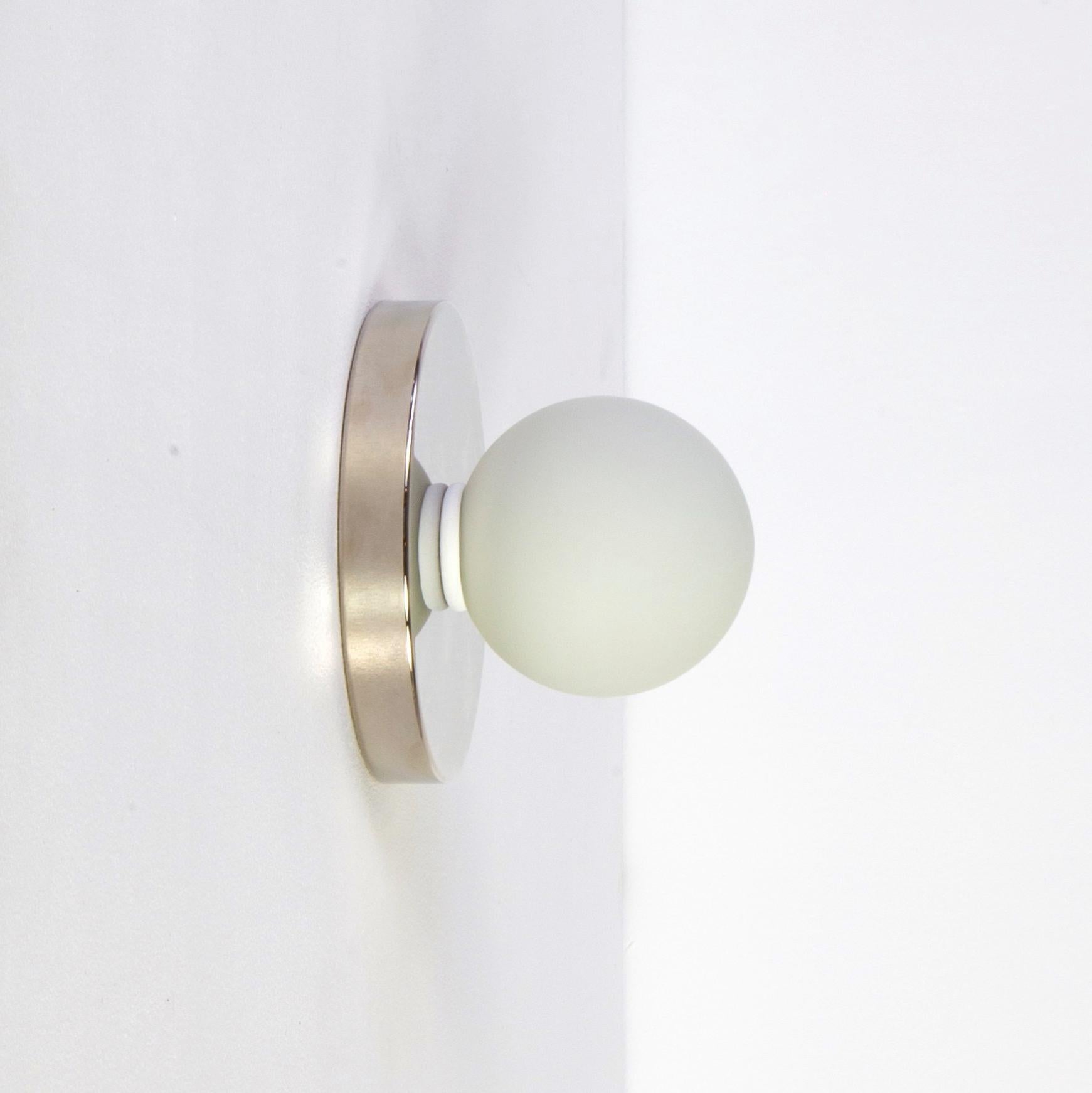 Contemporary Globe Sconce by Research.Lighting, Polished Nickel, 3in Glass, In Stock For Sale