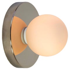 Globe Sconce by Research.Lighting, Polished Nickel, 3in Glass, In Stock