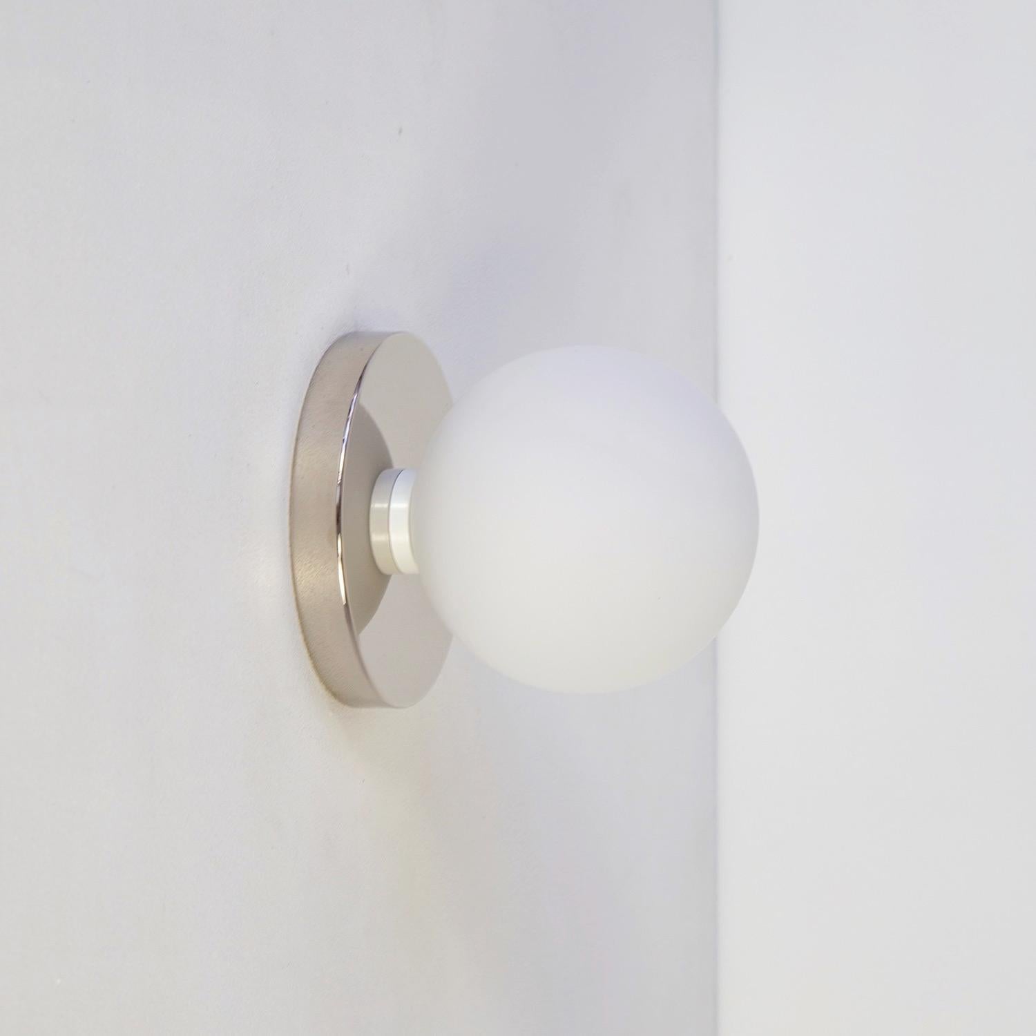 Plated Globe Sconce by Research.Lighting, Polished Nickel, 5in Glass, Made to Order For Sale