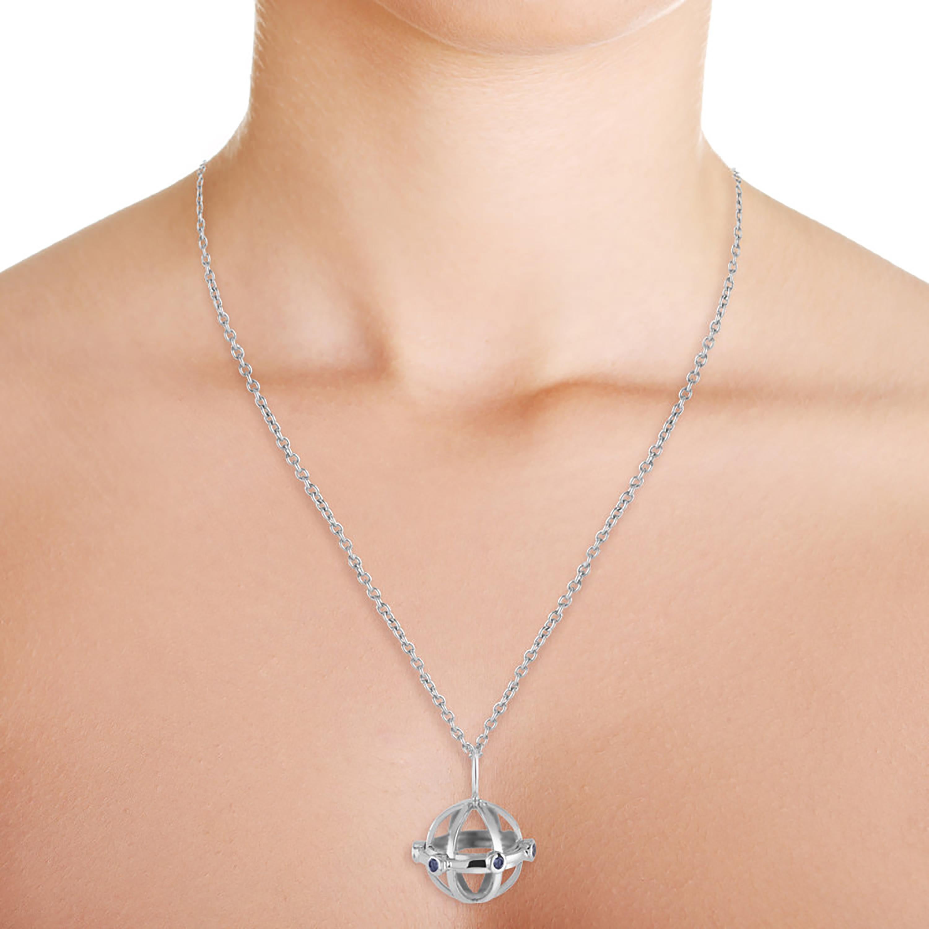 Round Cut Globe Shape Sapphire Charm Silver Pendant Necklace