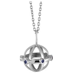 Globe Shape Sapphire Charm Silver Pendant Necklace