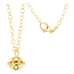 Globe Shaped Genuine Diamond Charm Silver Pendant Necklace Yellow Gold-Plated