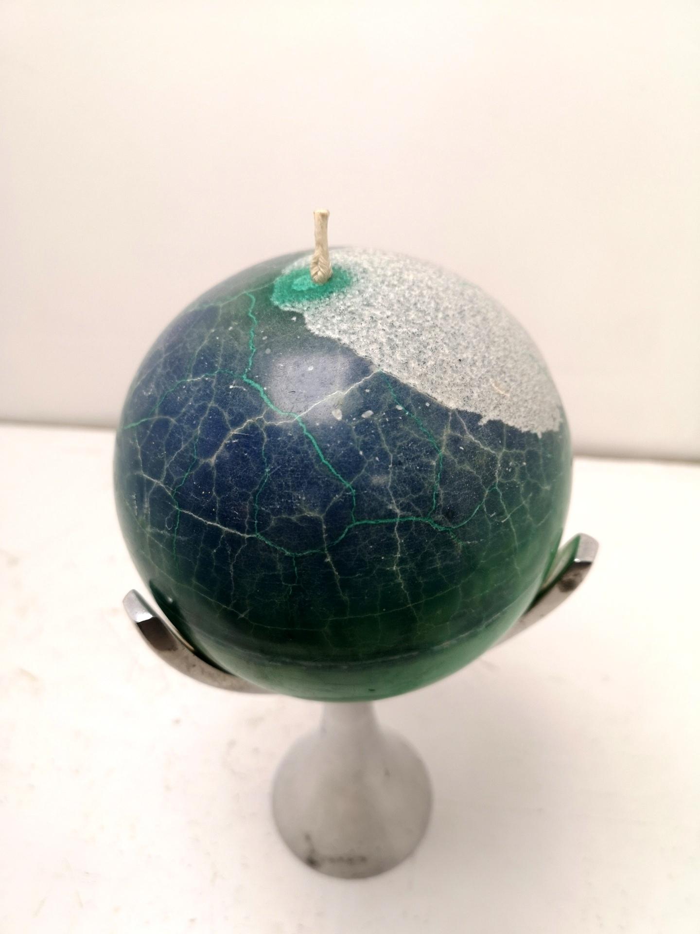 Globe Shaped Mid-Century Candleholder of Brushed Aluminium, 1970s 4