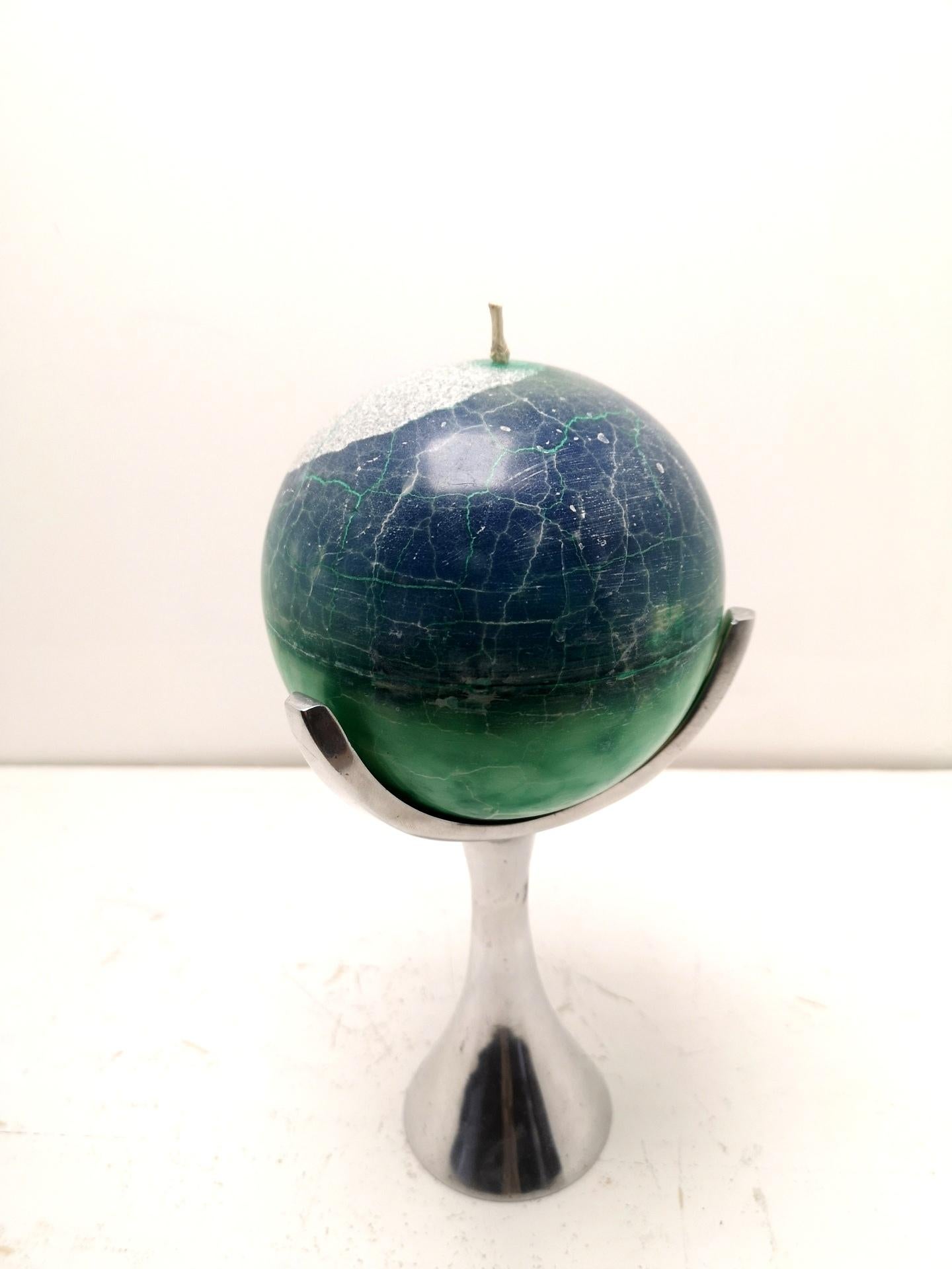 Mid-Century Modern Globe Shaped Mid-Century Candleholder of Brushed Aluminium, 1970s