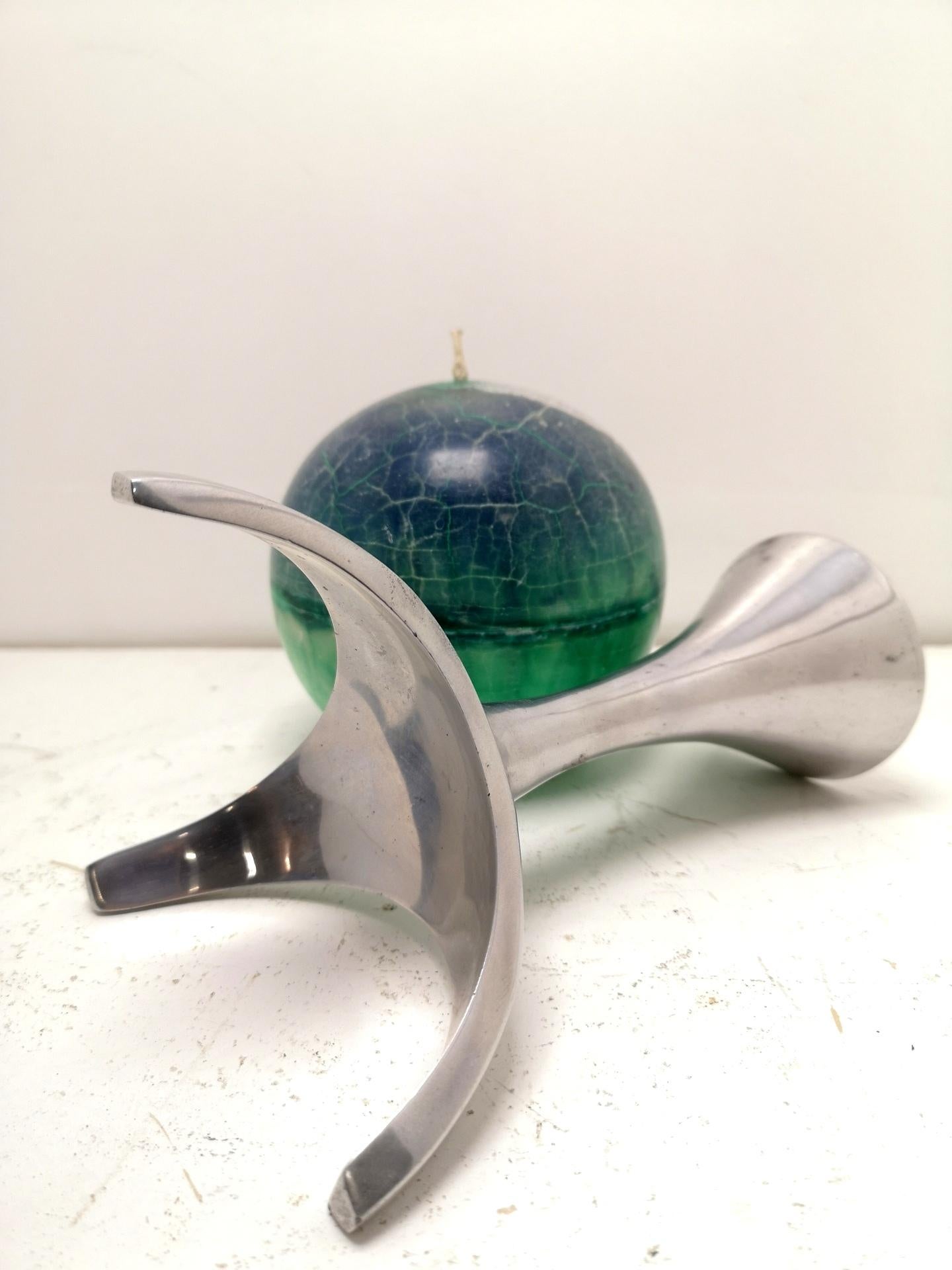 Globe Shaped Mid-Century Candleholder of Brushed Aluminium, 1970s 1