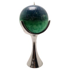 Globe Shaped Mid-Century Candleholder of Brushed Aluminium, 1970s