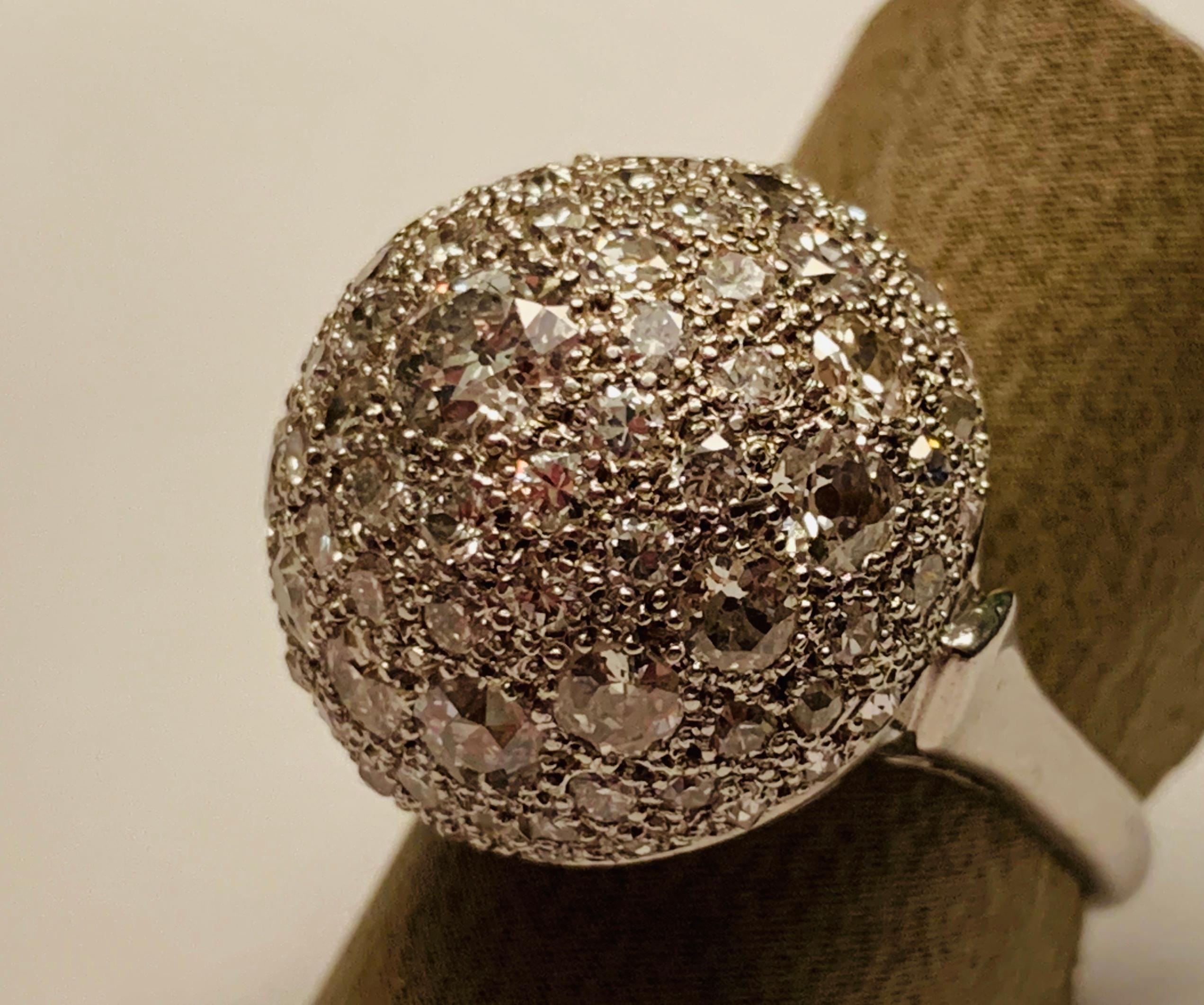 Post-War Globe Shaped Vintage Platinum Diamond Ring For Sale