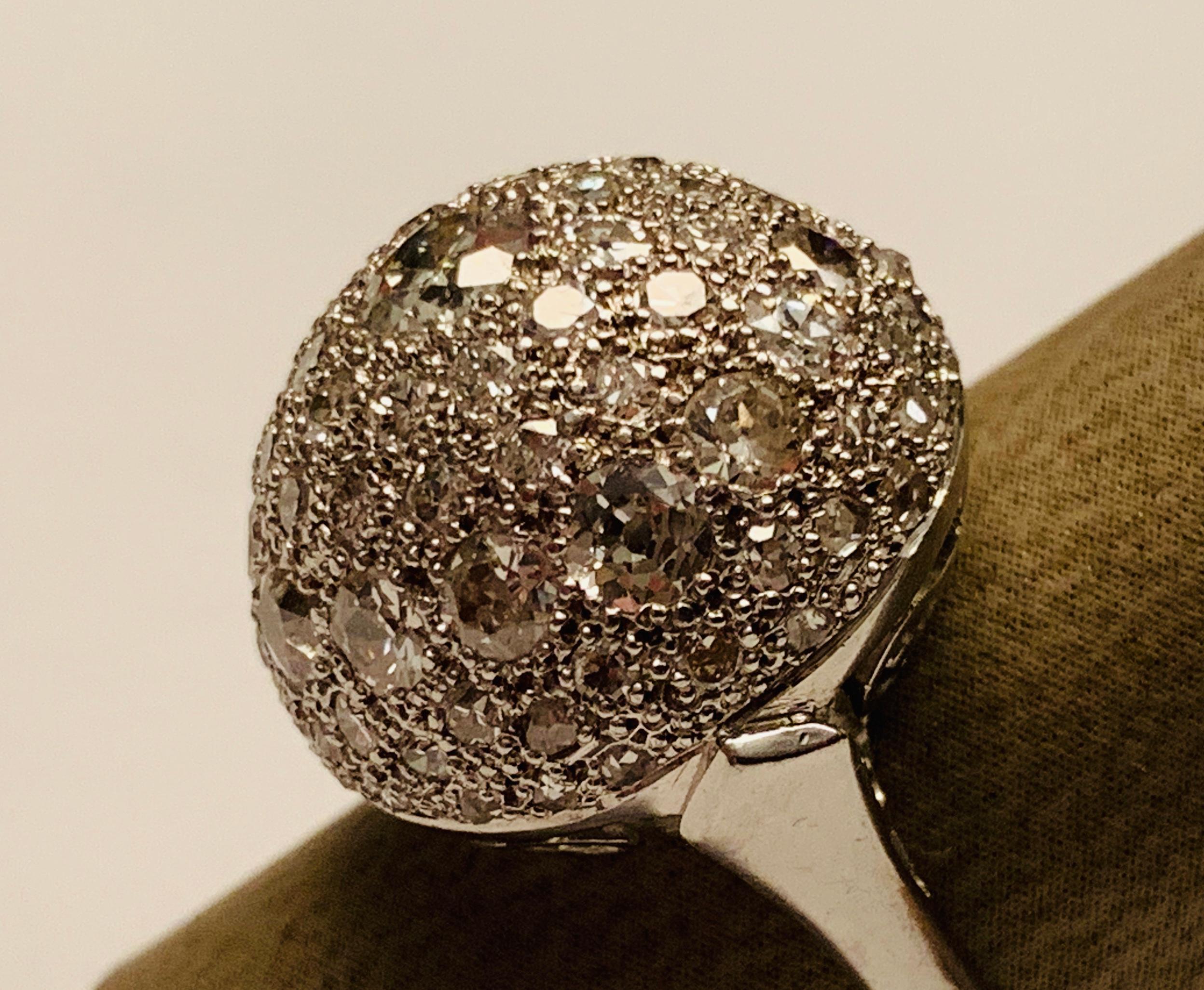 Old Mine Cut Globe Shaped Vintage Platinum Diamond Ring For Sale