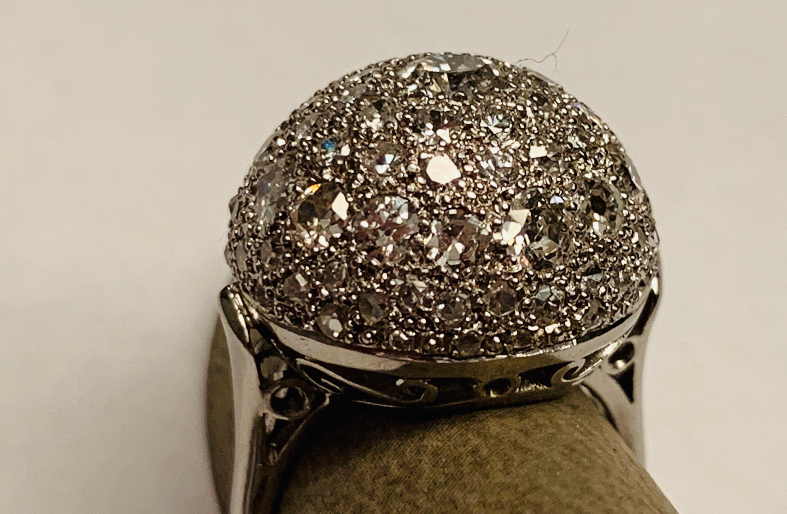 Women's or Men's Globe Shaped Vintage Platinum Diamond Ring For Sale