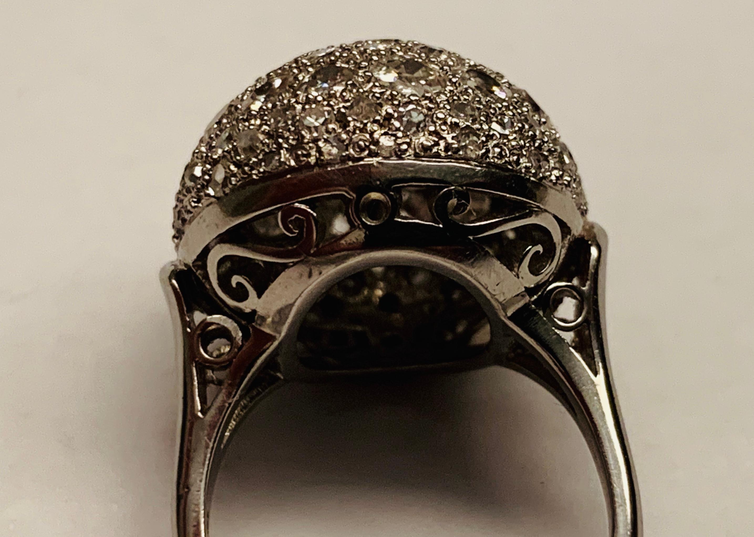 Globe Shaped Vintage Platinum Diamond Ring For Sale 1