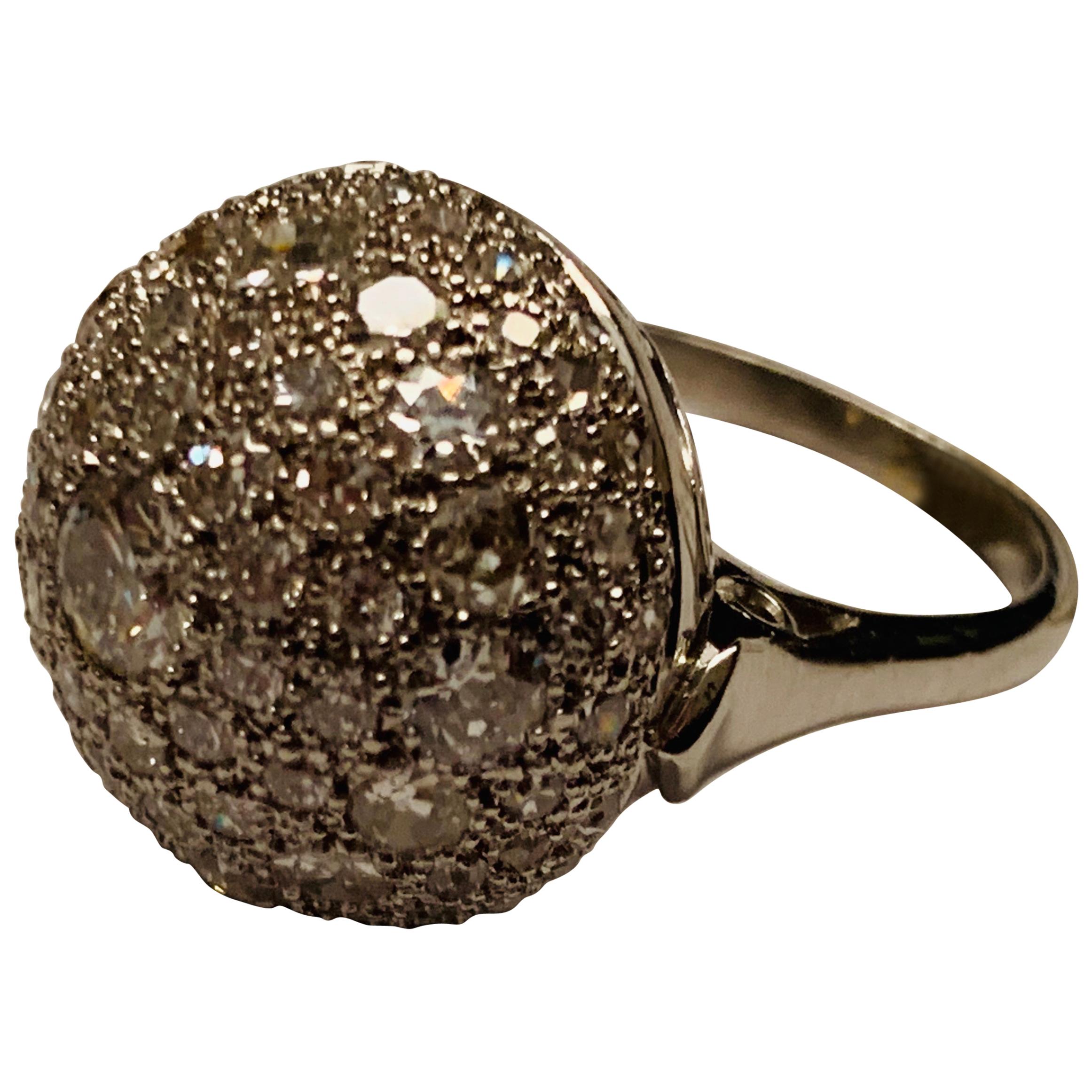 Globe Shaped Vintage Platinum Diamond Ring For Sale