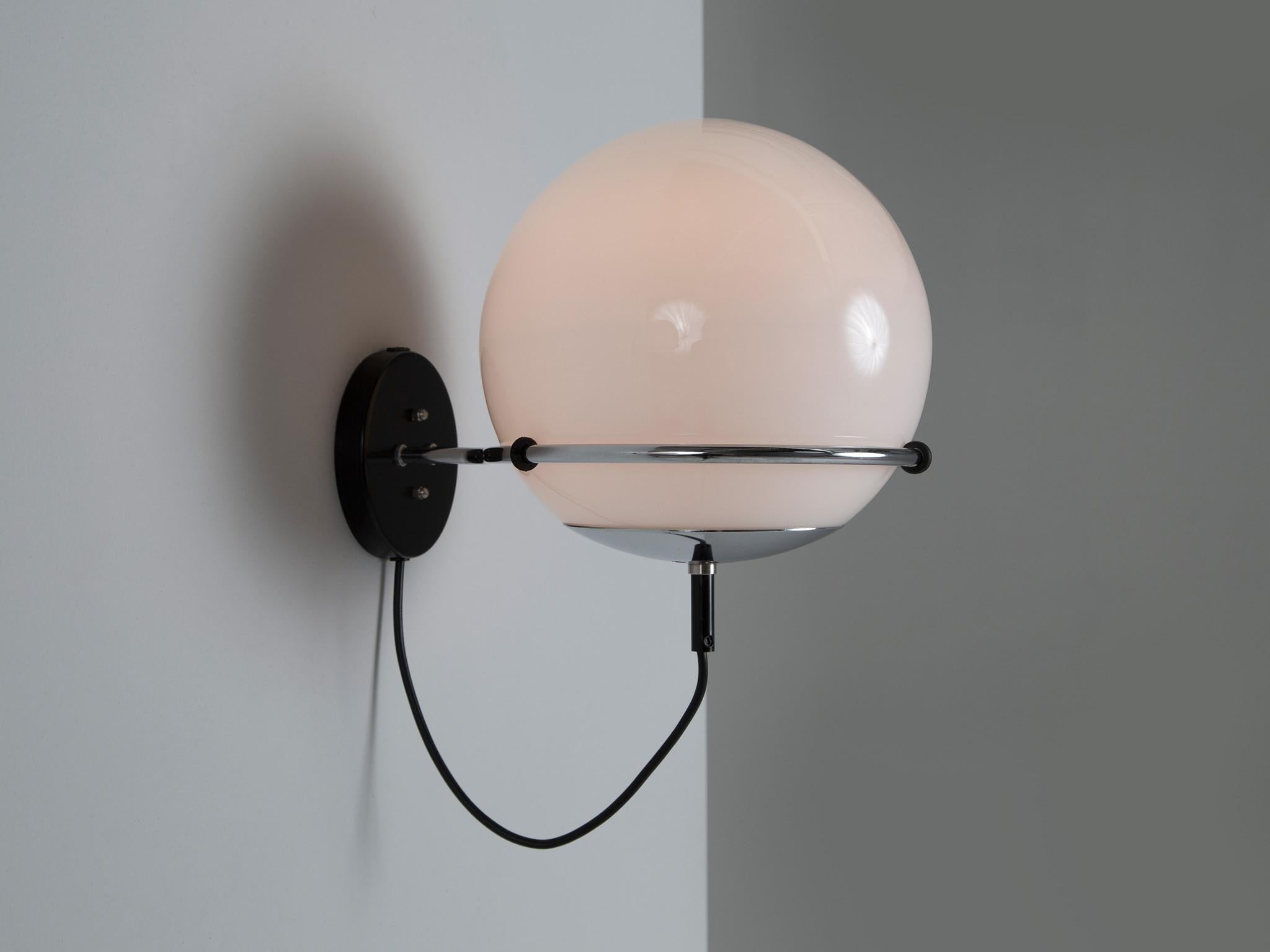 Mid-Century Modern Globe-Shaped Wall Light in Opaline Glass For Sale